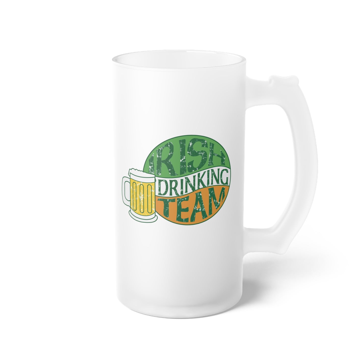 St. Patrick's Irish Drinking Team Shamrock patterned Frosted Glass Beer Mug