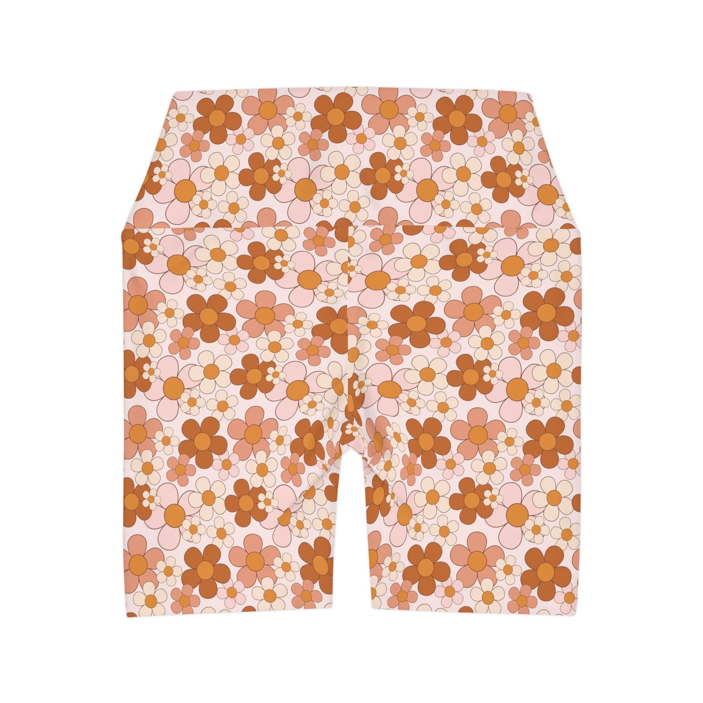 Retro Daisy Rust and Pink Floral Yoga Shorts