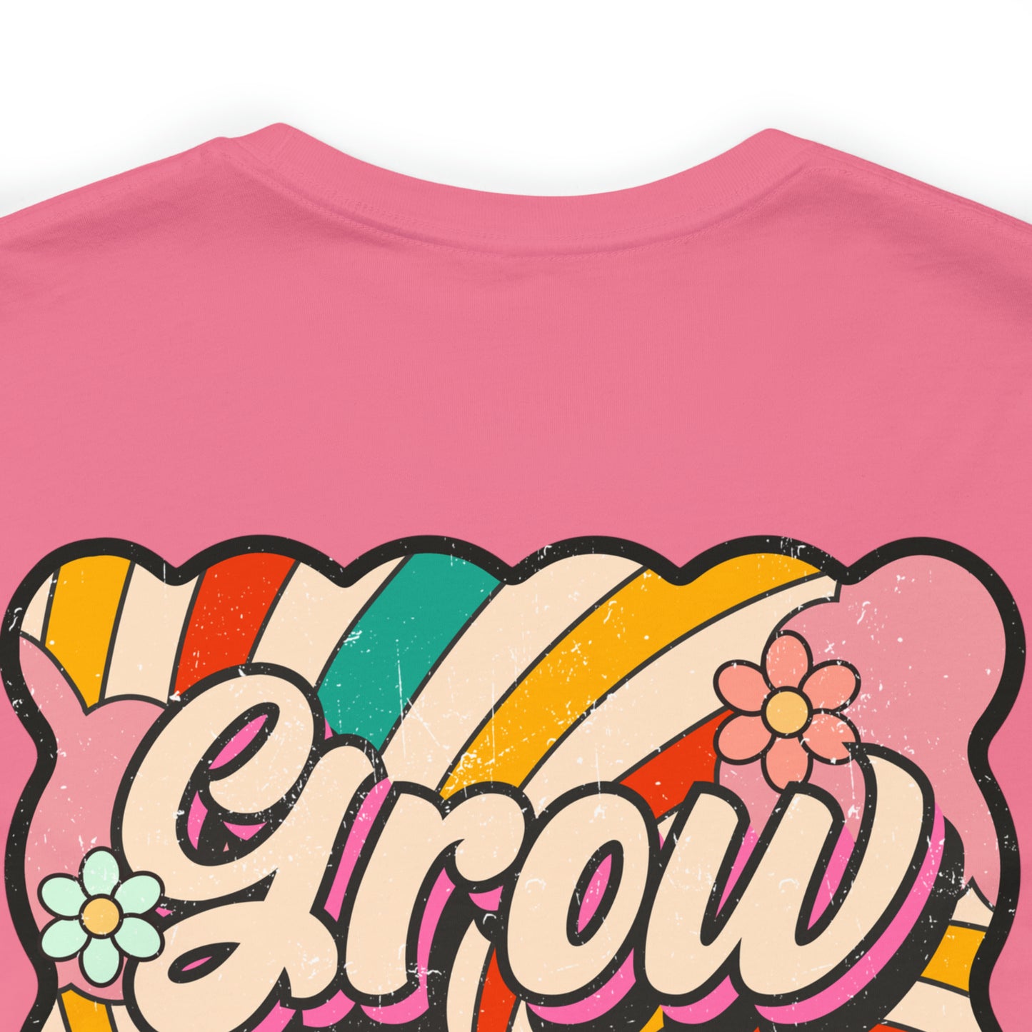 Vintage Grow in Grace with Cross Boho Color Print Front and Back Design T-Shirt