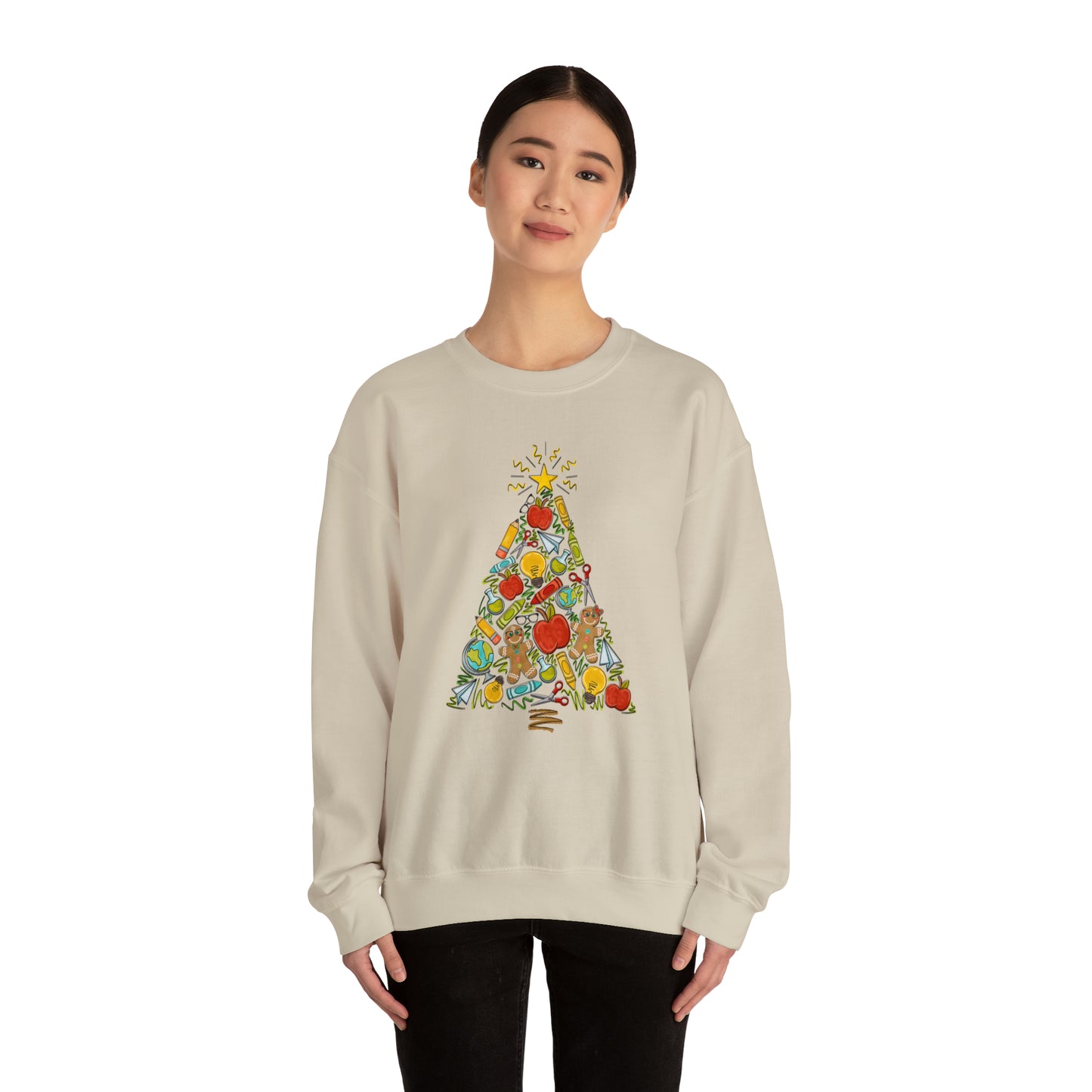 Teacher Supplies Christmas Tree Heavyweight Crewneck Sweatshirt