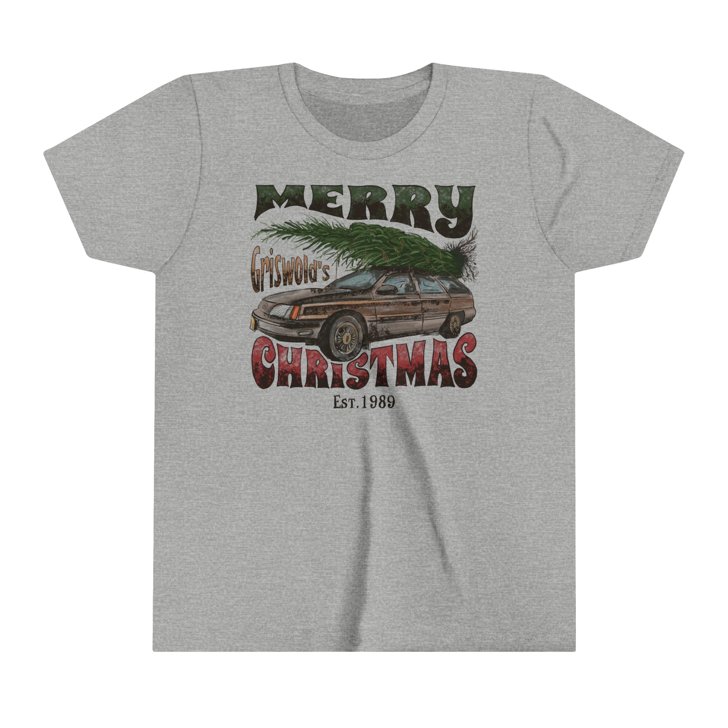 YOUTH - Distressed Griswold's Christmas Tree Station Wagon HolidayYouth Short Sleeve Tee