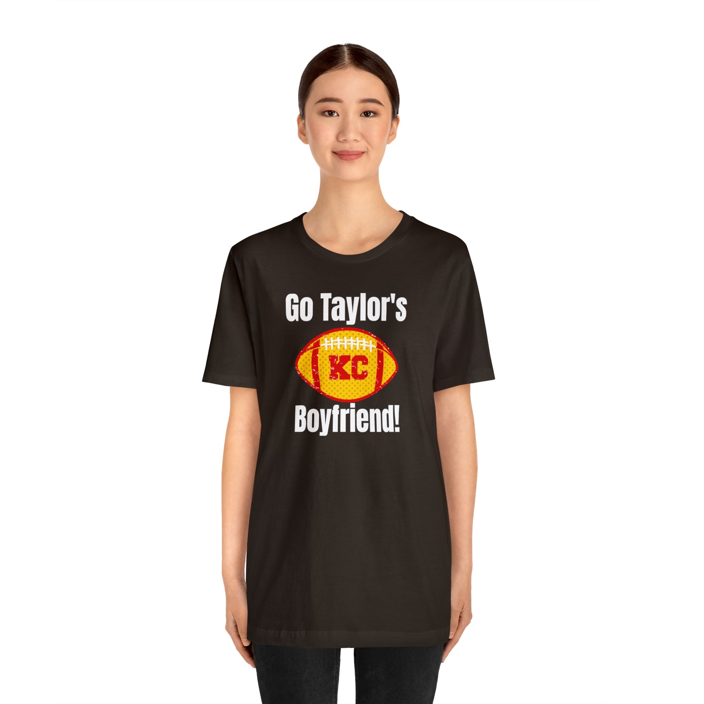 Go Taylor's Boyfriend Swift Kelce Shirt Bella Jersey Short Sleeve Tee (Unisex) - Front and Back Design