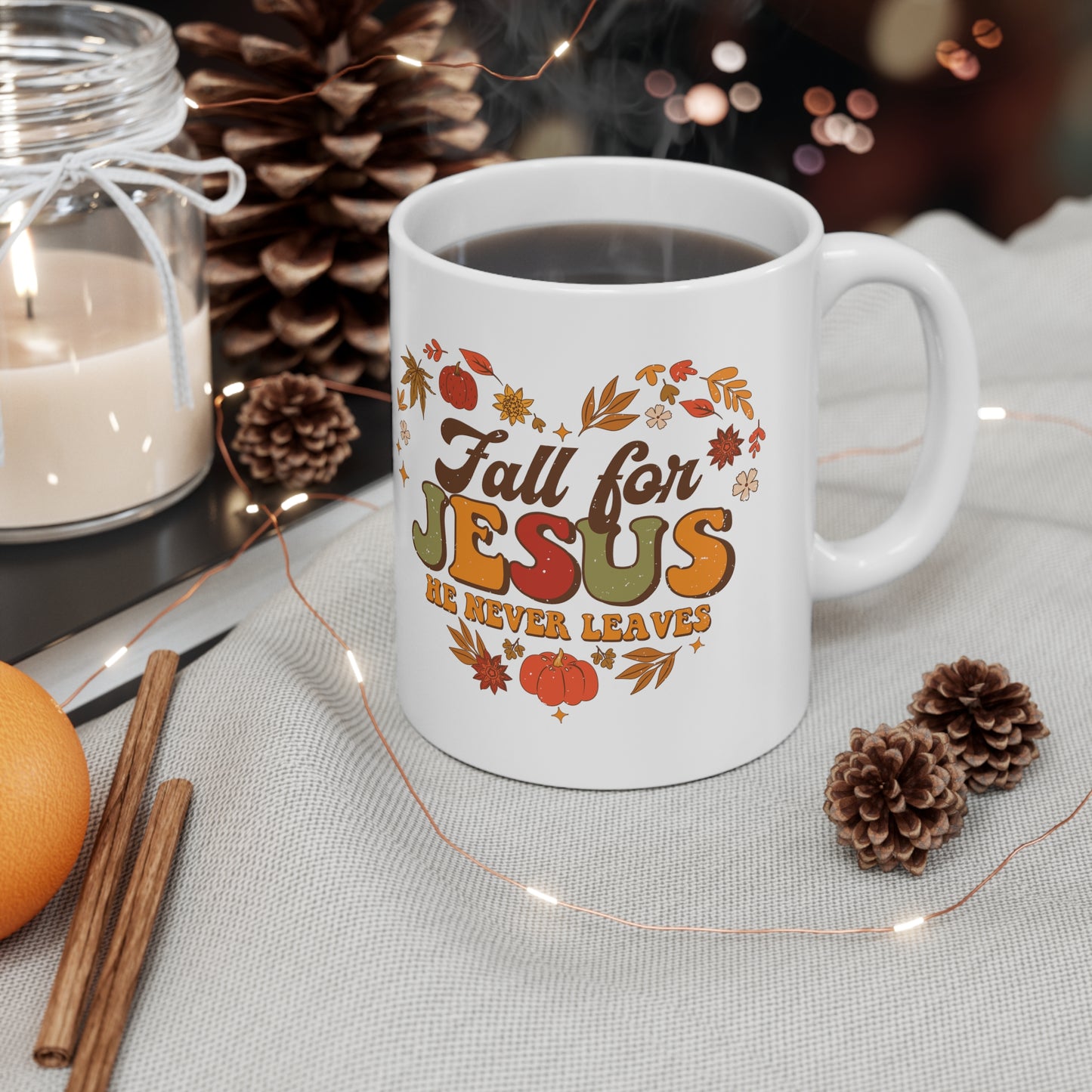 Fall for Jesus Heart Made of Leaves Ceramic Mug 11oz