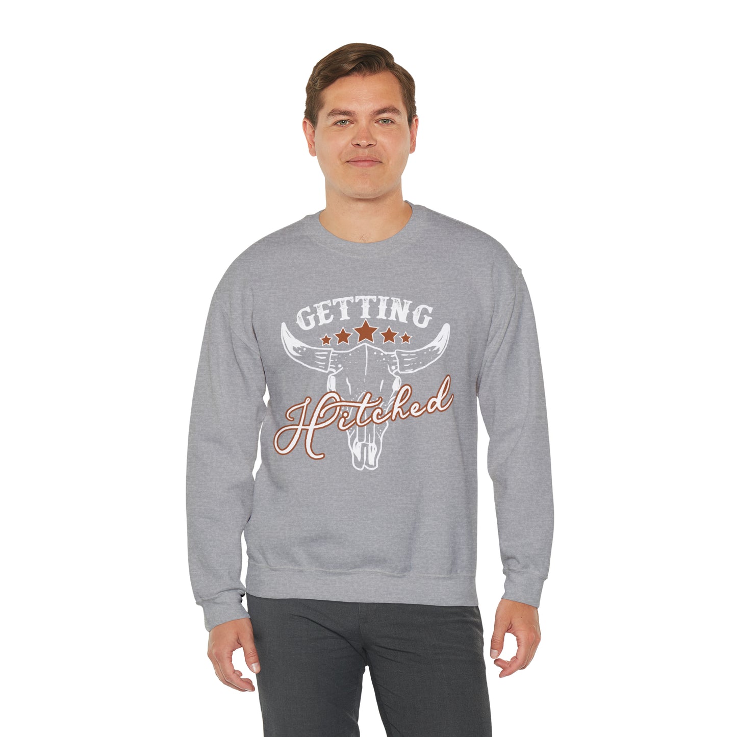 Vintage Getting Hitched Bride Unisex Heavy Blend™ Crewneck Sweatshirt - White Ink