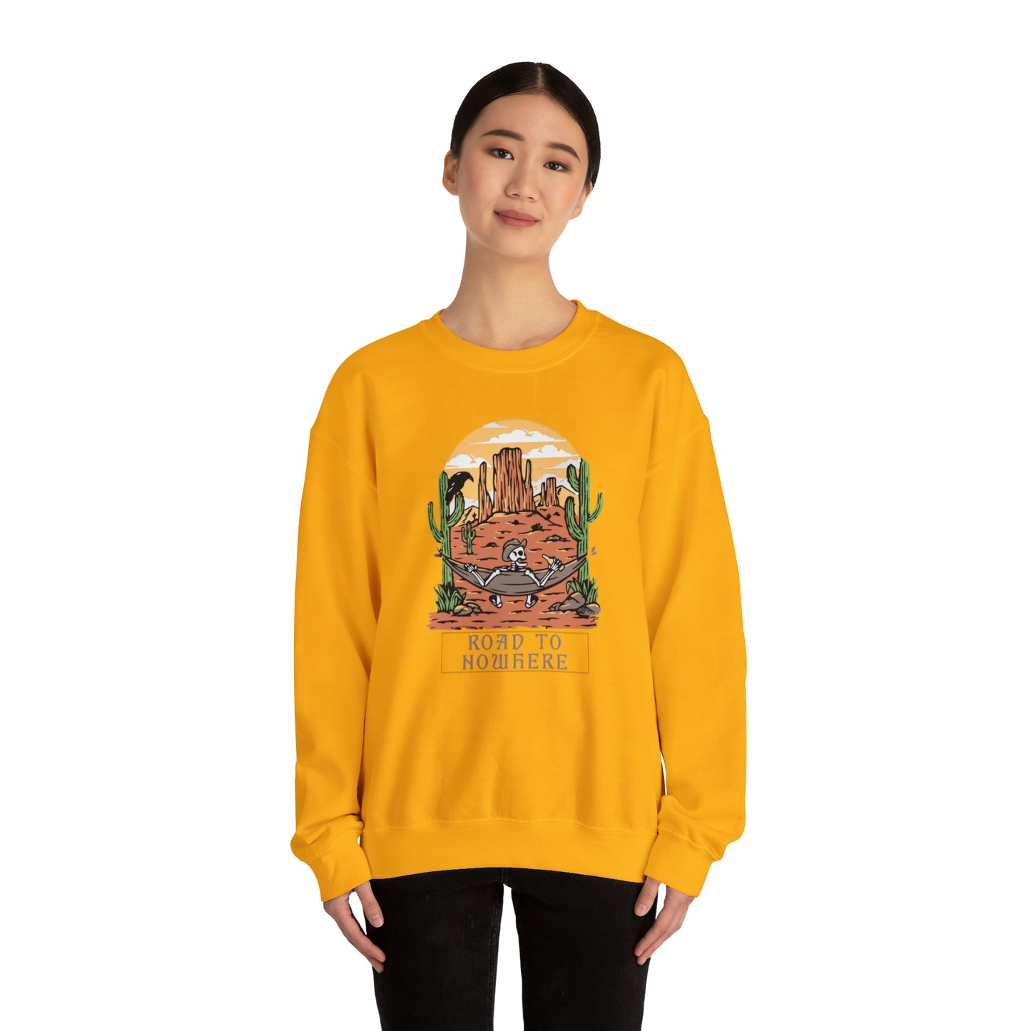 Road to Nowhere Skeleton Fall Halloween Retro Warm Colored Unisex Heavy Blend™ Crewneck Sweatshirt