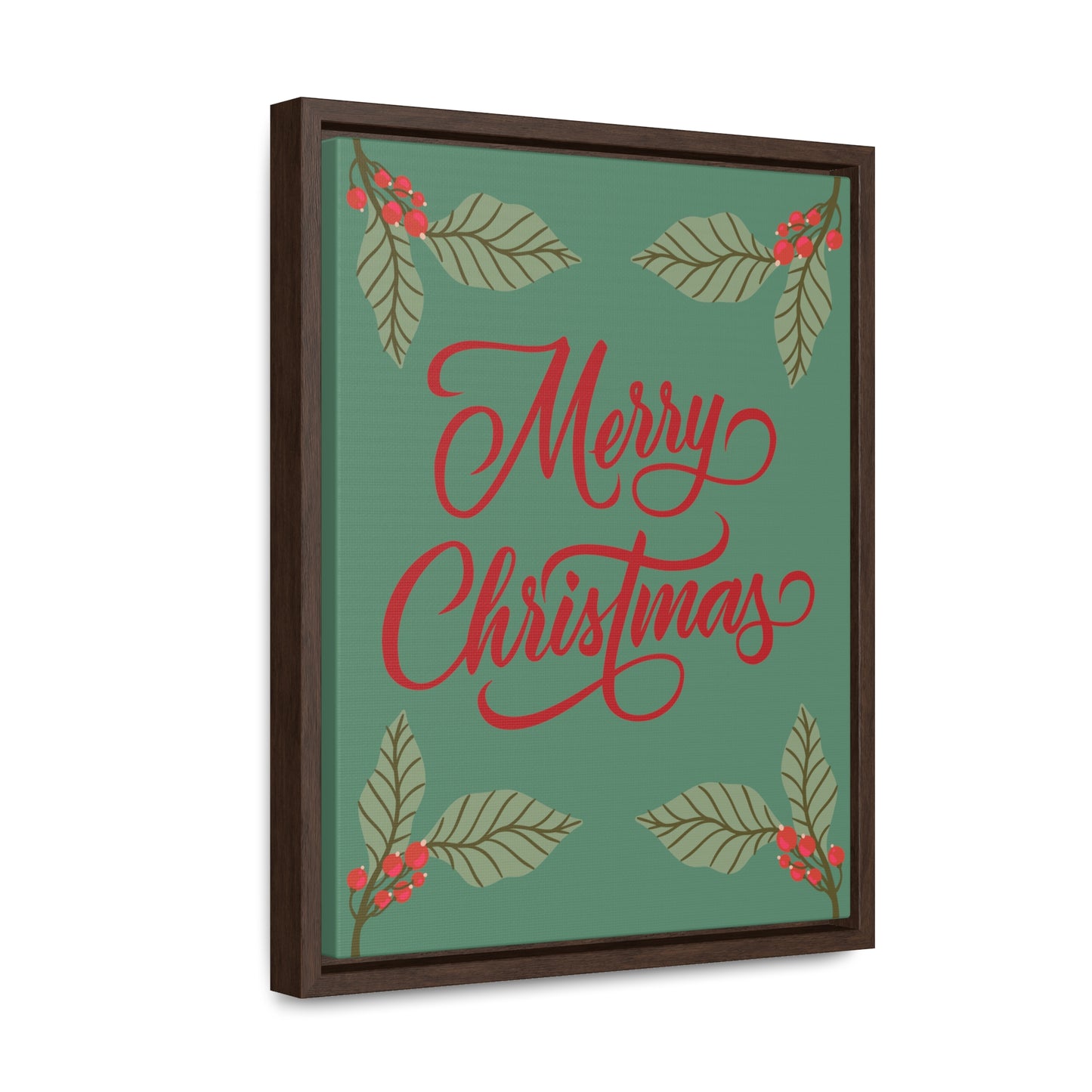 Merry Christmas Holly Berry Christmas Leaf Gallery Canvas Wraps, Vertical Frame