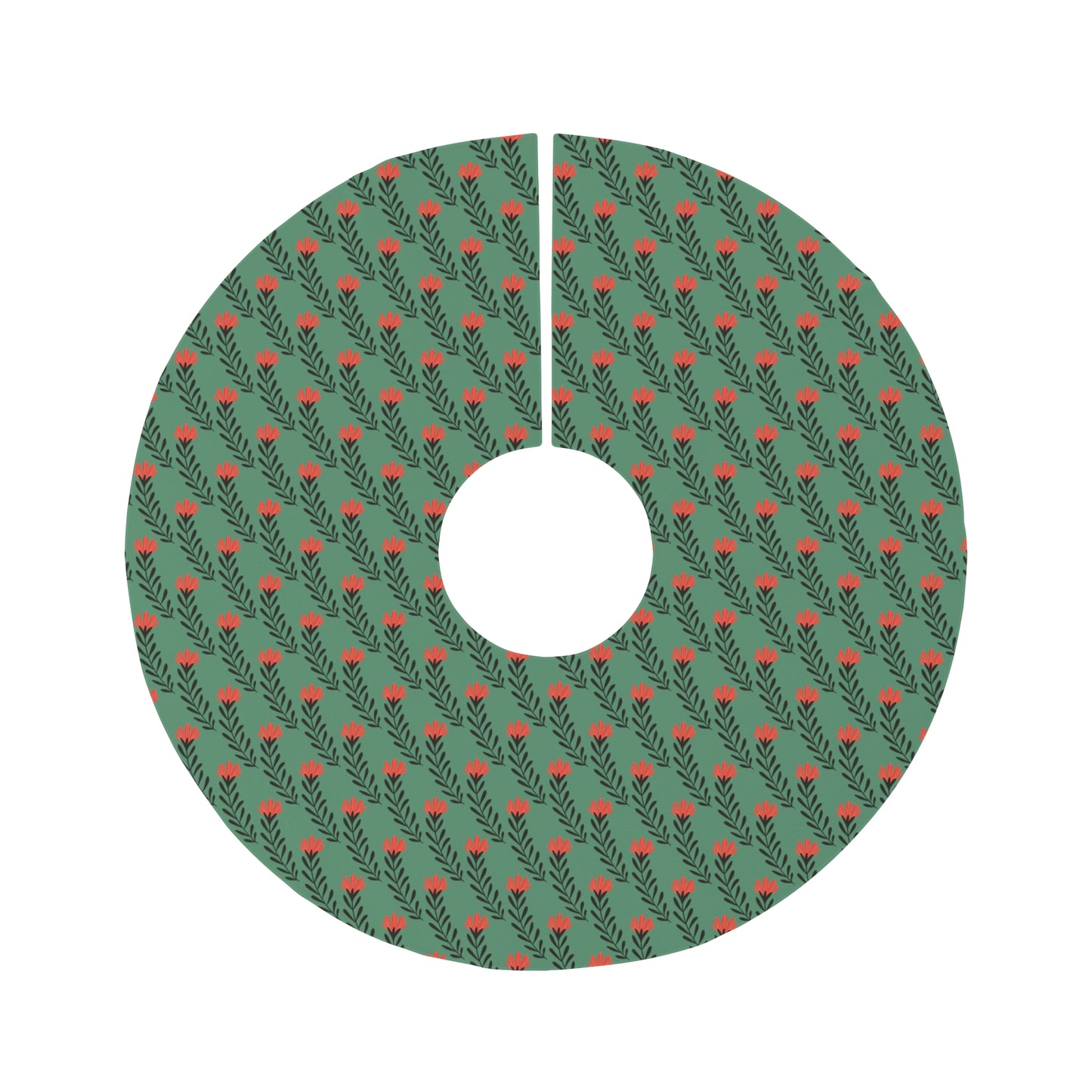 Green Botanical Sprig Round Tree Skirt
