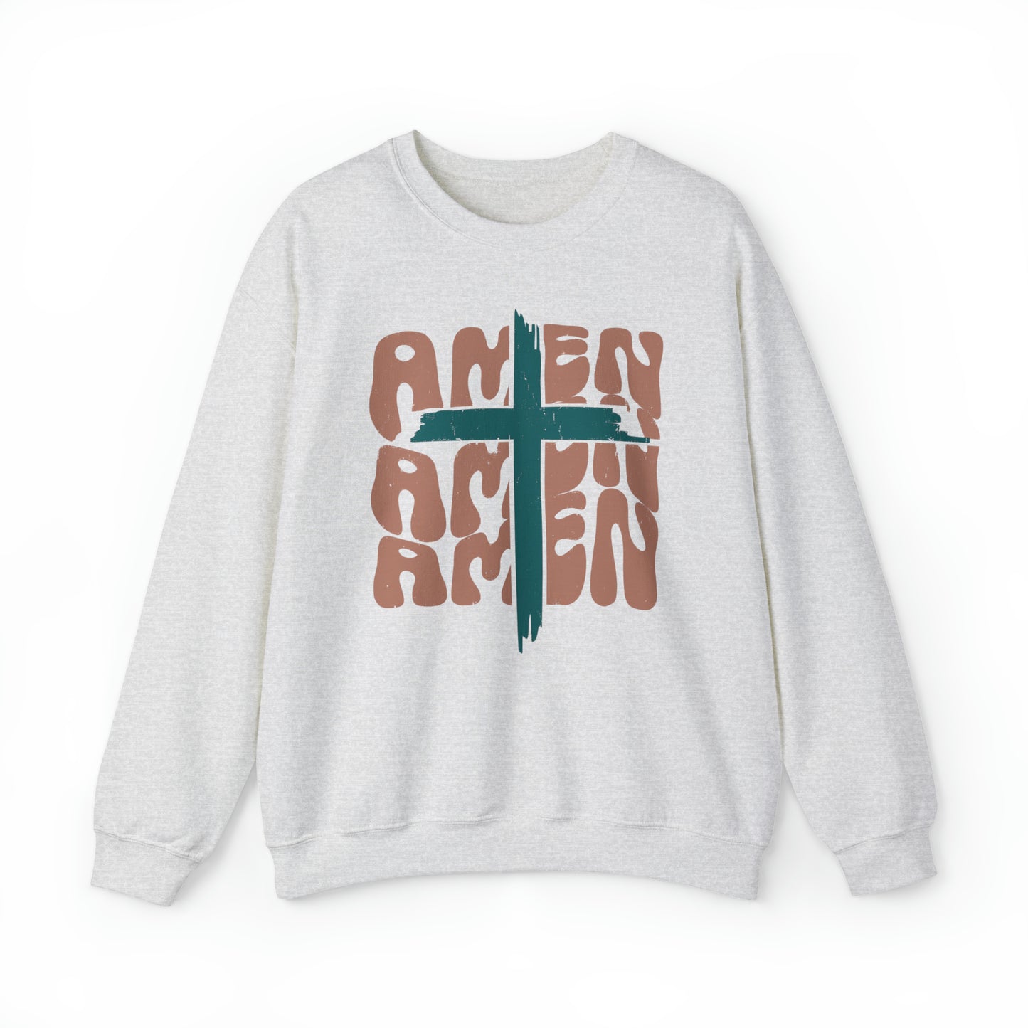 Vintage Amen Amen Amen with Cross Design Boho Color Print Heavy Blend™ Crewneck Sweatshirt