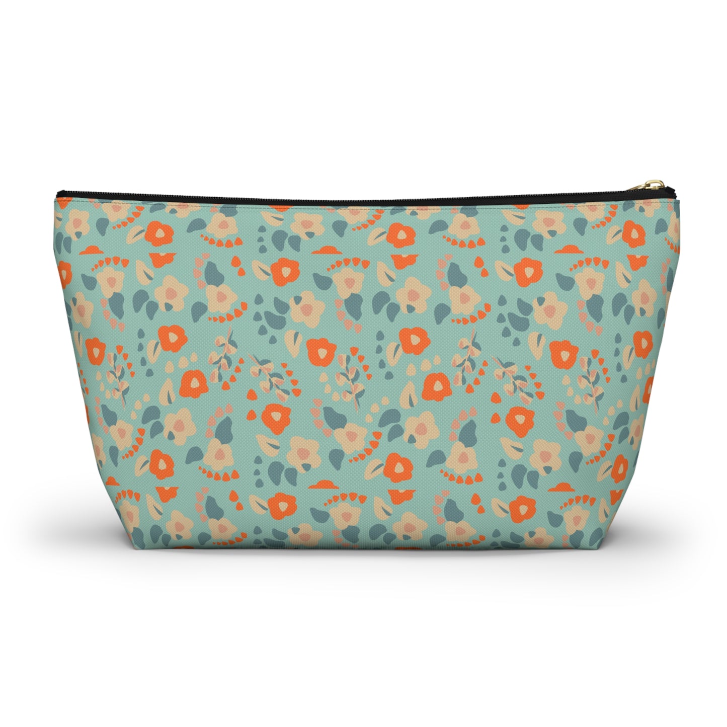 Orange Floral Print Design  Accessory Pouch w T-bottom