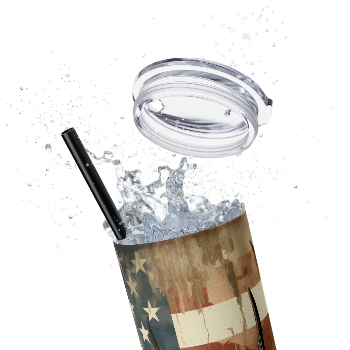 American Deer Hunting Skinny Tumbler with Straw, 20oz