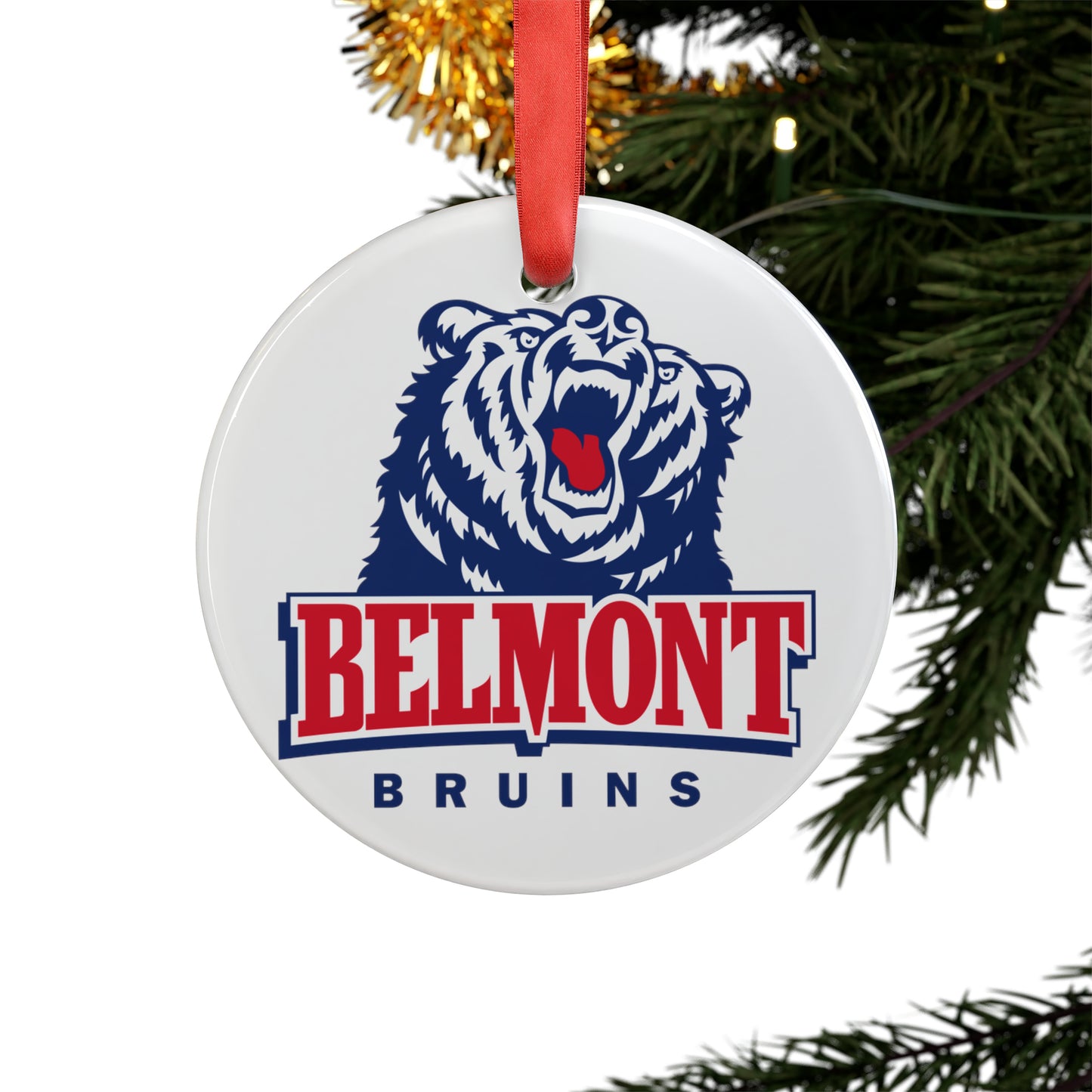 Belmont Bruins Ornament with Ribbon - White