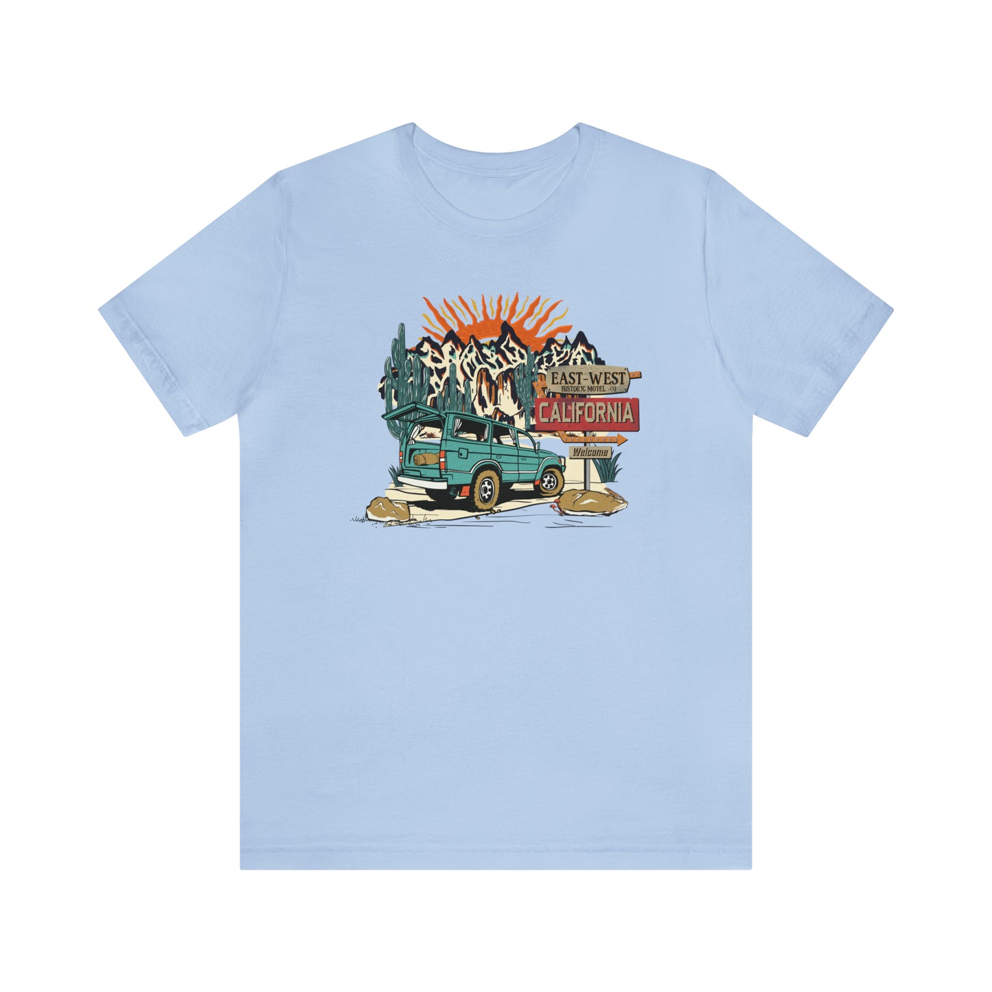 Vintage Mountain Scene with Bronco Unisex Jersey Short Sleeve Tee