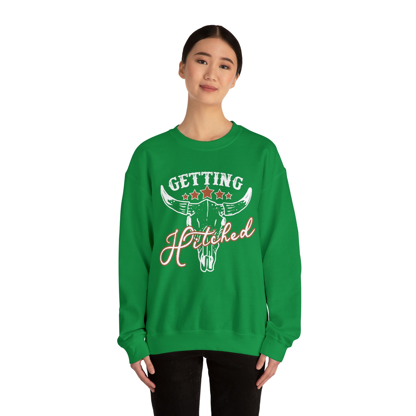 Vintage Getting Hitched Bride Unisex Heavy Blend™ Crewneck Sweatshirt - White Ink