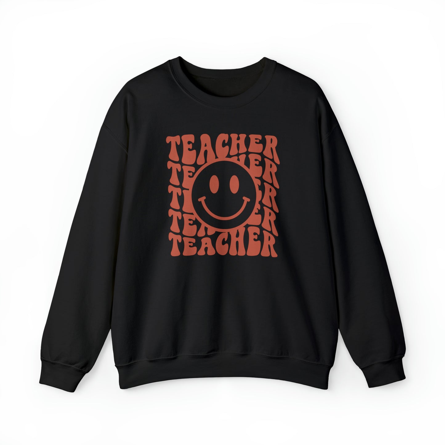 Retro Rust Colored Teacher with Smiley Face Unisex Heavy Blend™ Crewneck Sweatshirt