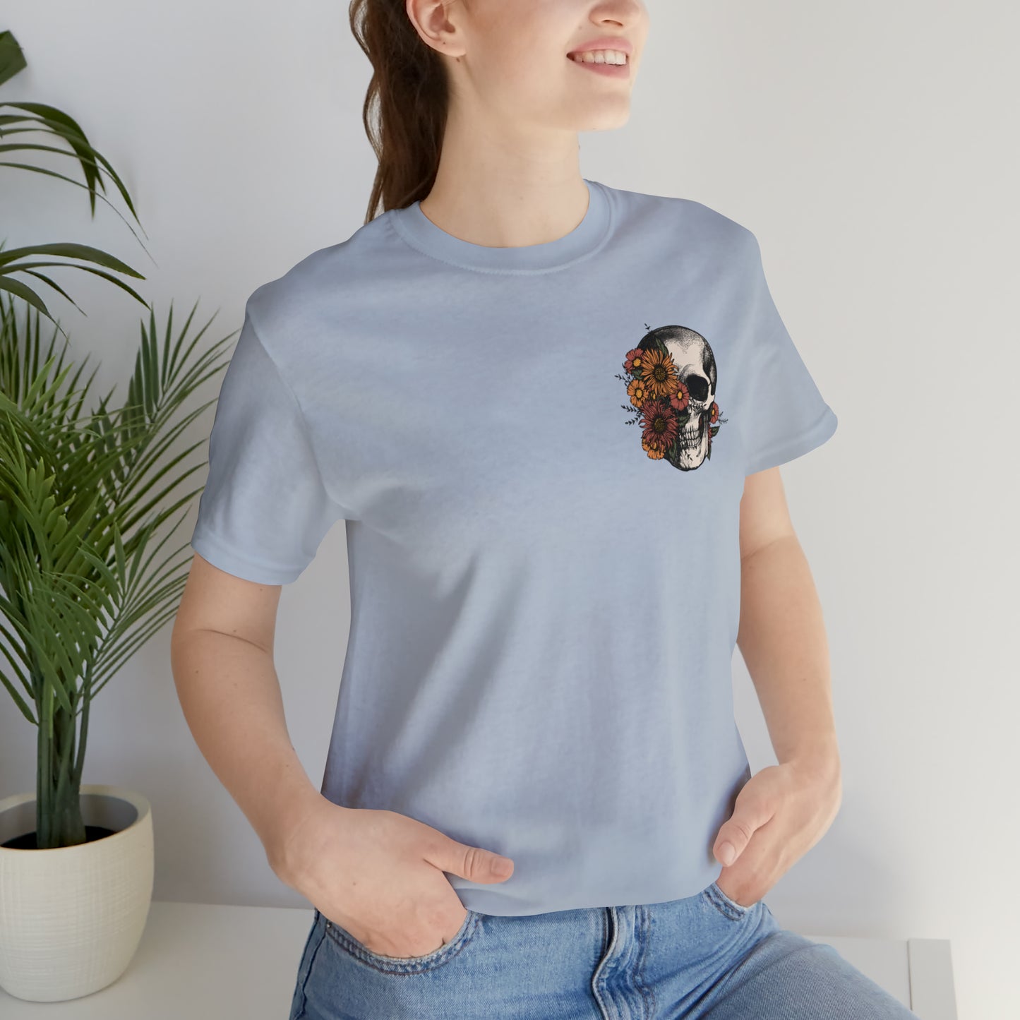 Floral Skeleton Head Front and Back Design T-Shirt