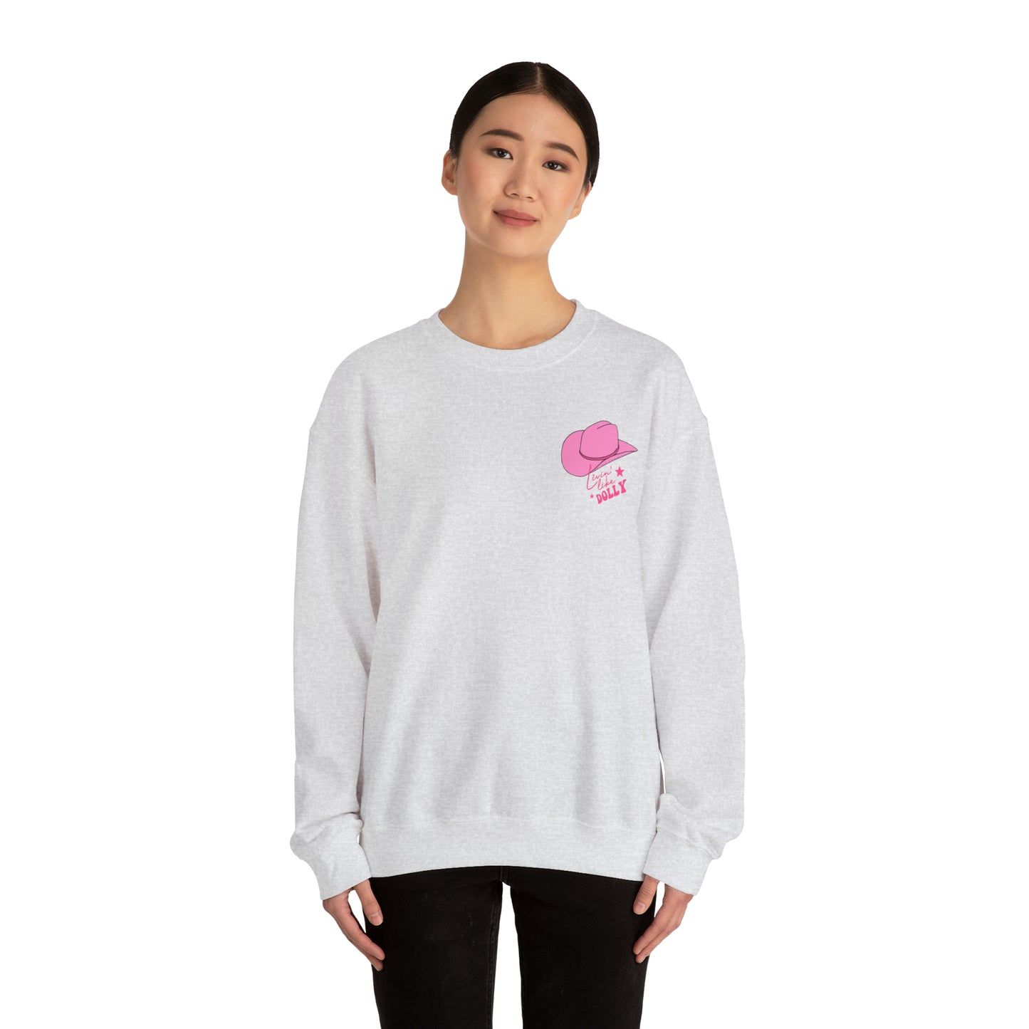 "Living Like Dolly/ What Would Dolly do?" (Front & Back Design) - Unisex Heavy Blend™ Crewneck Sweatshirt