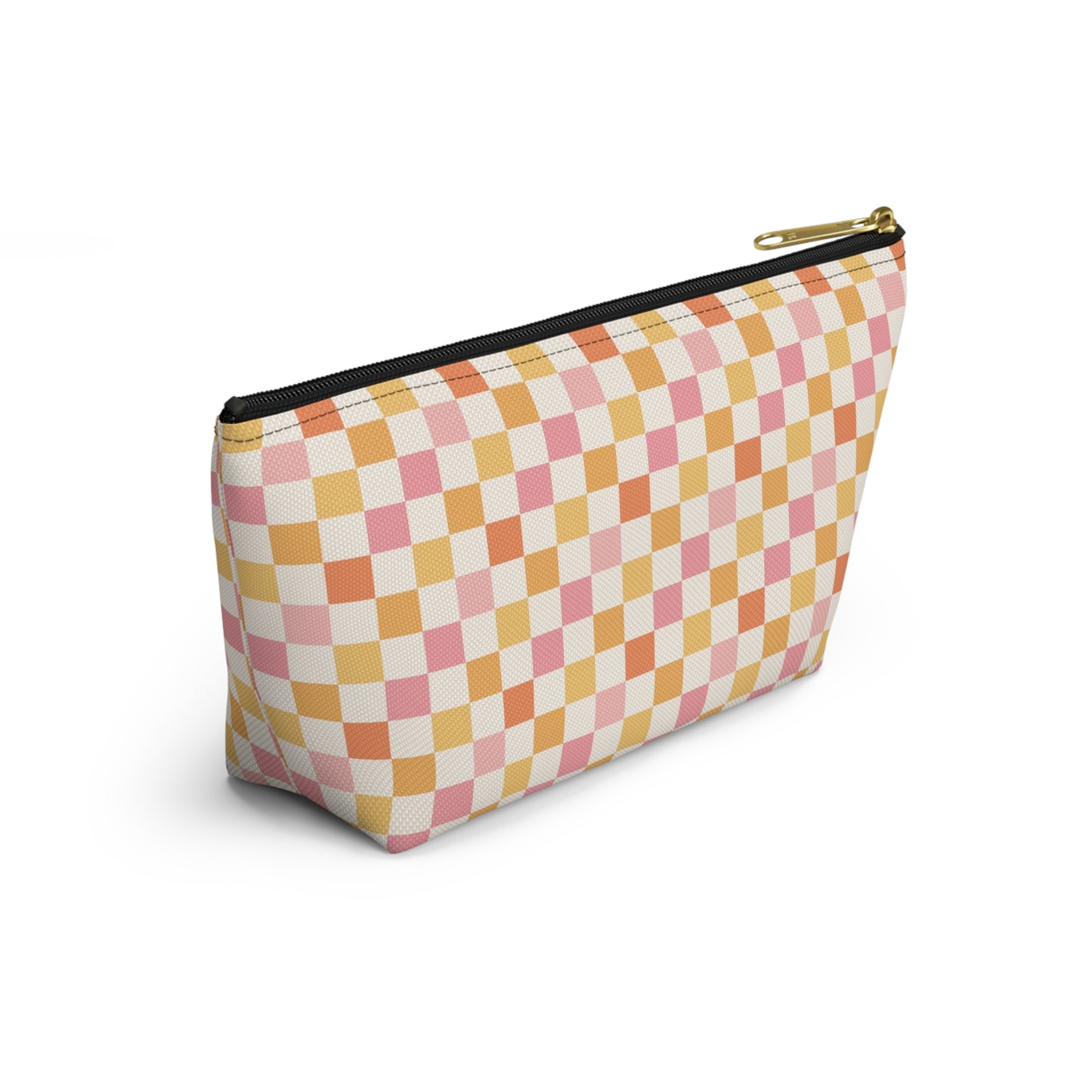 Peachy Retro Checkered -Pink/ Gold/ Orange Sherbet Print Design Accessory Pouch w T-bottom