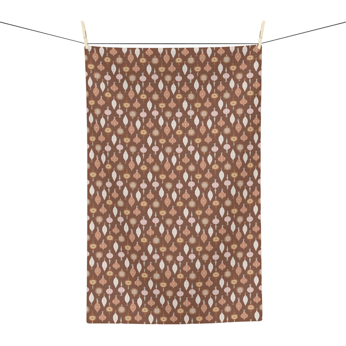 Boho Brown and Pink Ornament Christmas/ Holiday Soft Tea Towel