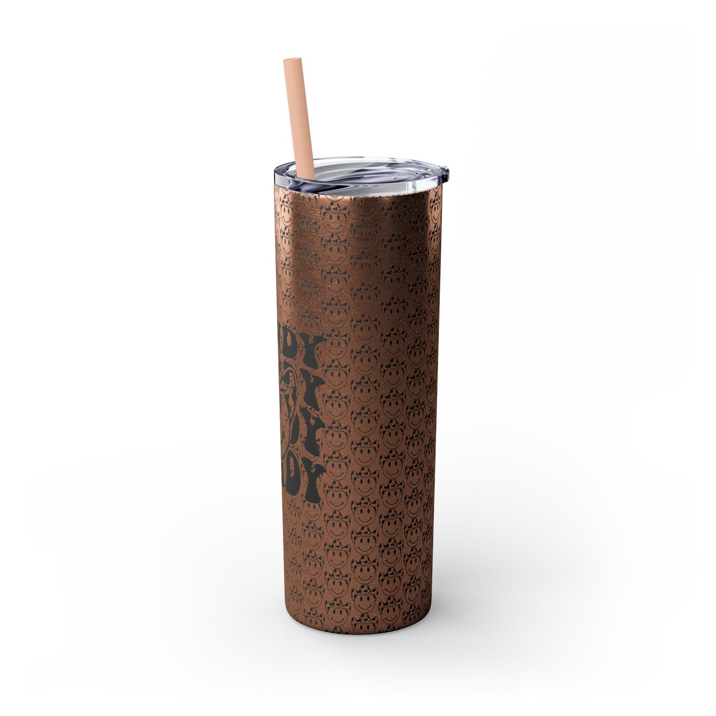 Howdy Howdy Howdy Smiley Face with Cowboy Hat Skinny Tumbler with Straw, 20oz