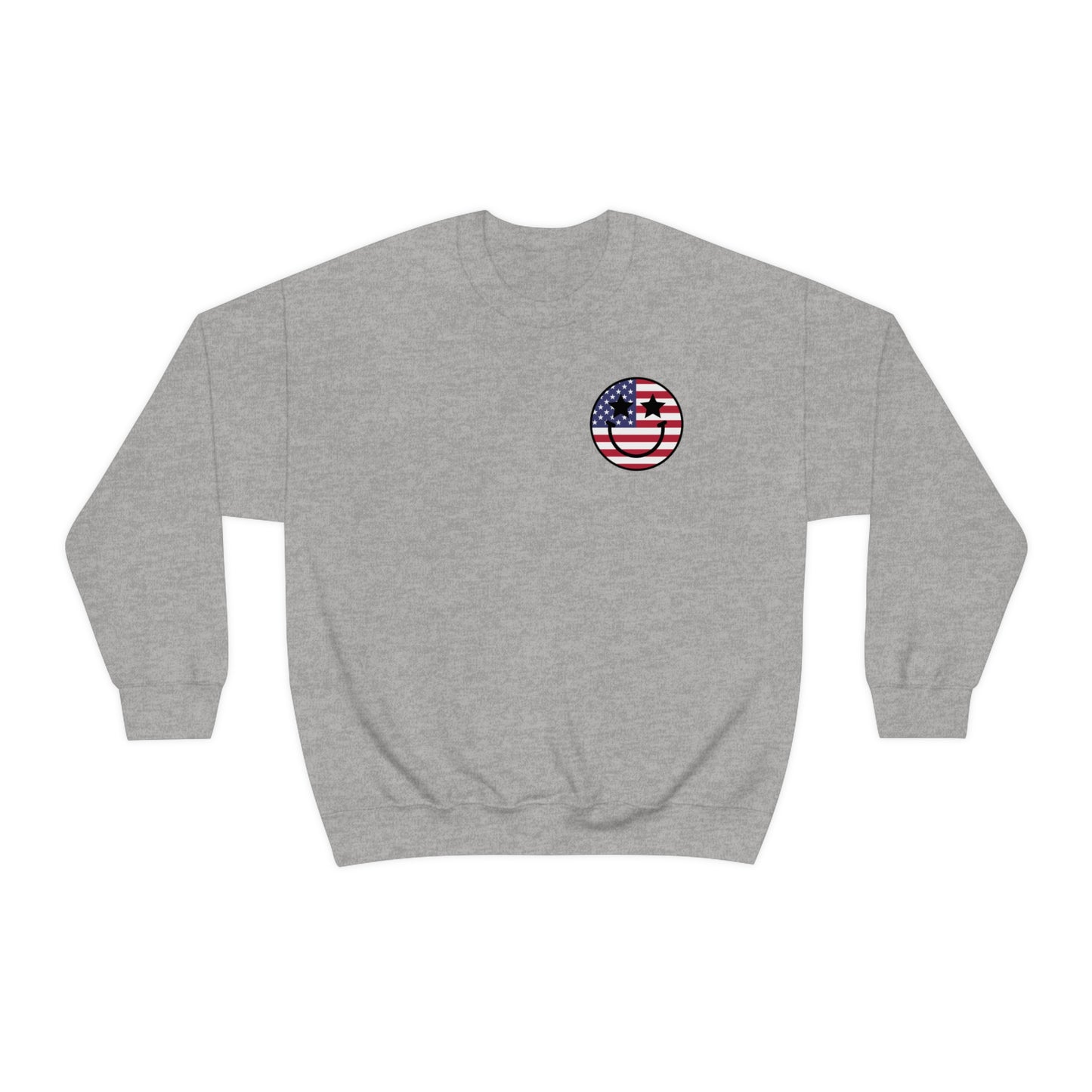 "Land of the Free Because of the Brave with Smiley Face Front" (Front & Back Design) - Unisex Heavy Blend™ Crewneck Sweatshirt
