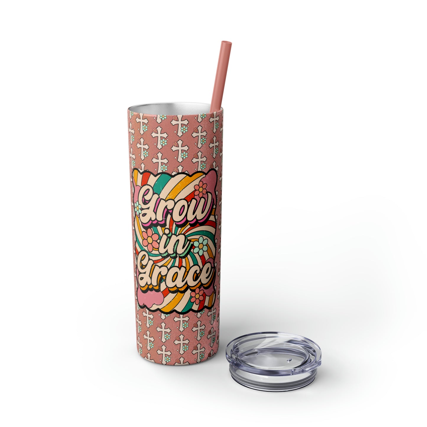 Grow in Grace with Daisy Crosses Christian Skinny Tumbler with Straw, 20oz