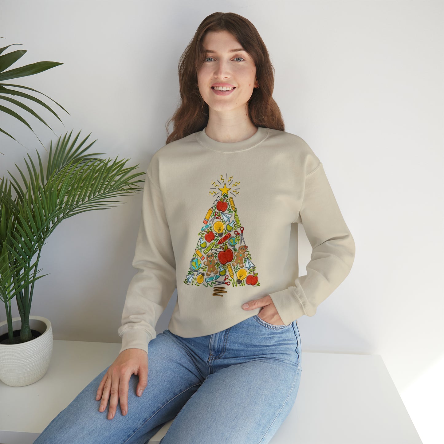 Teacher Supplies Christmas Tree Heavyweight Crewneck Sweatshirt