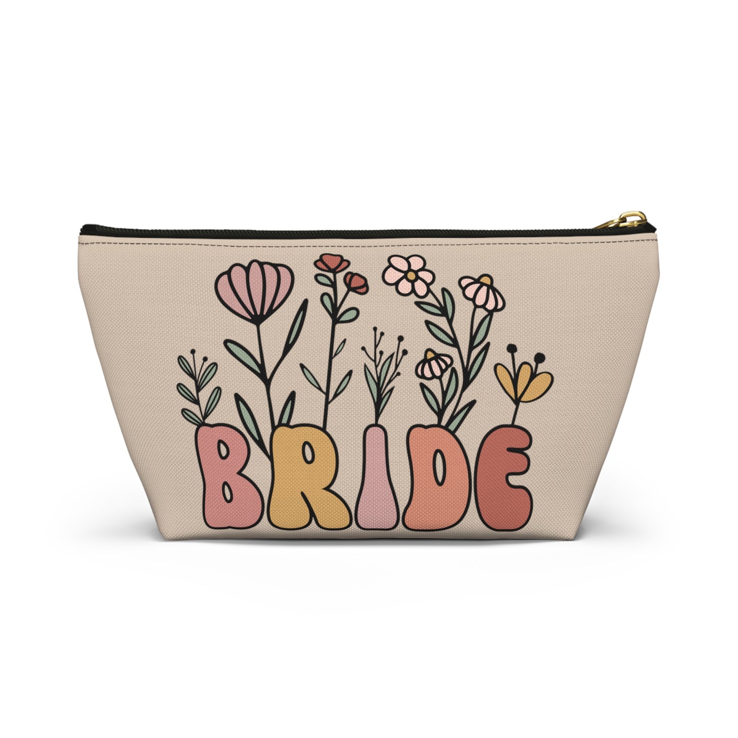 Retro Boho Bride Floral Print Design Accessory Pouch w T-bottom