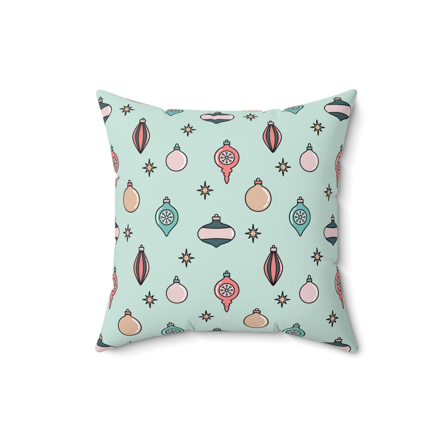 Boho Mint Green Christmas Ornament Print/ Holiday Polyester Square Pillow