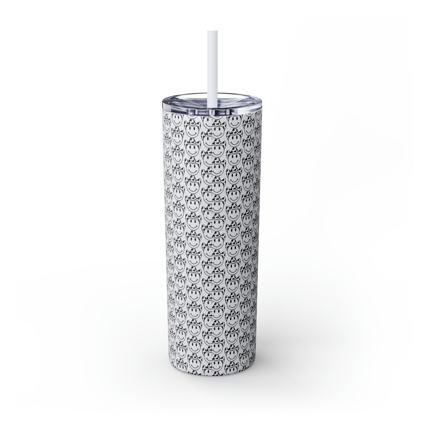 Howdy Howdy Howdy Smiley Face with Cowboy Hat Skinny Tumbler with Straw, 20oz