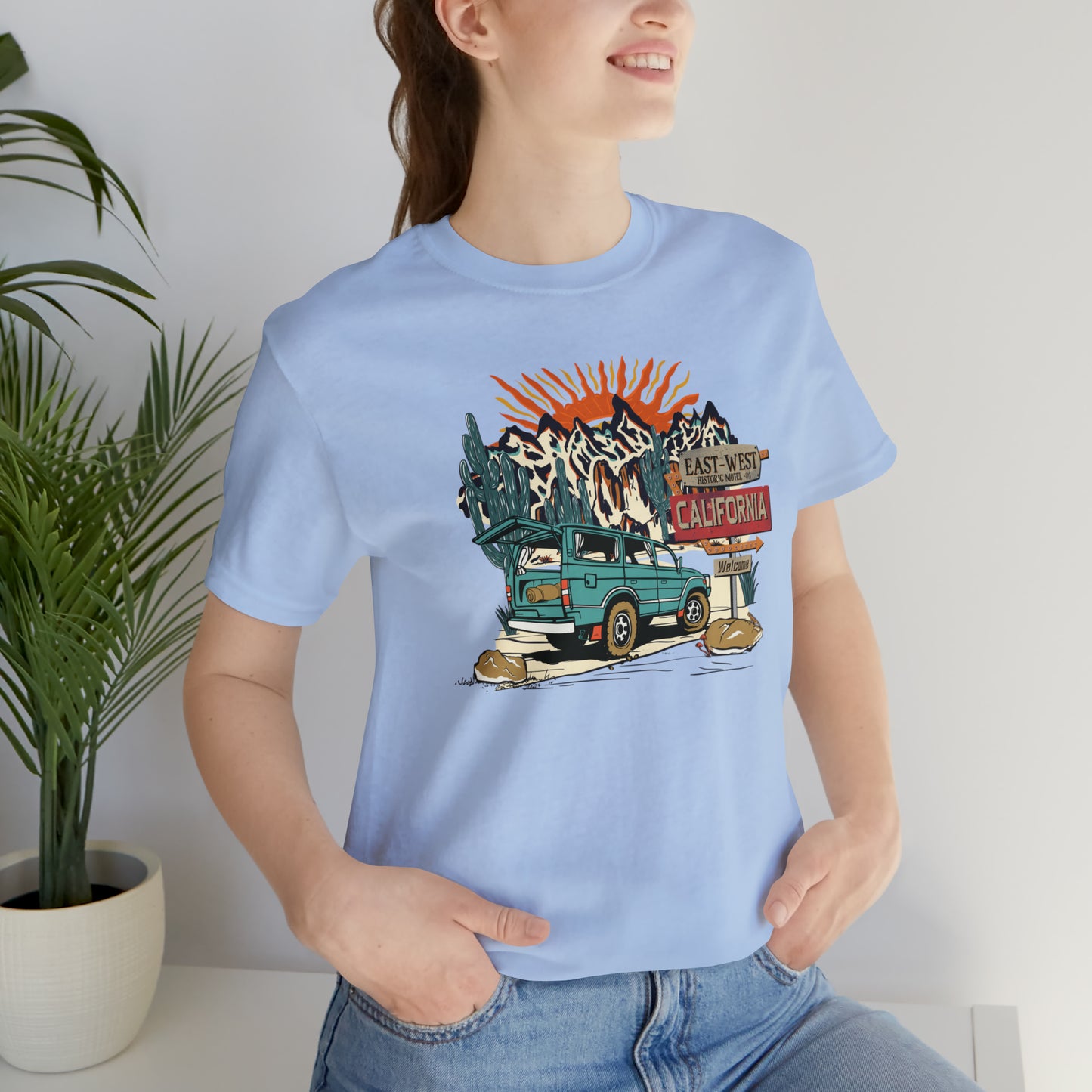 Vintage Mountain Scene with Bronco Unisex Jersey Short Sleeve Tee