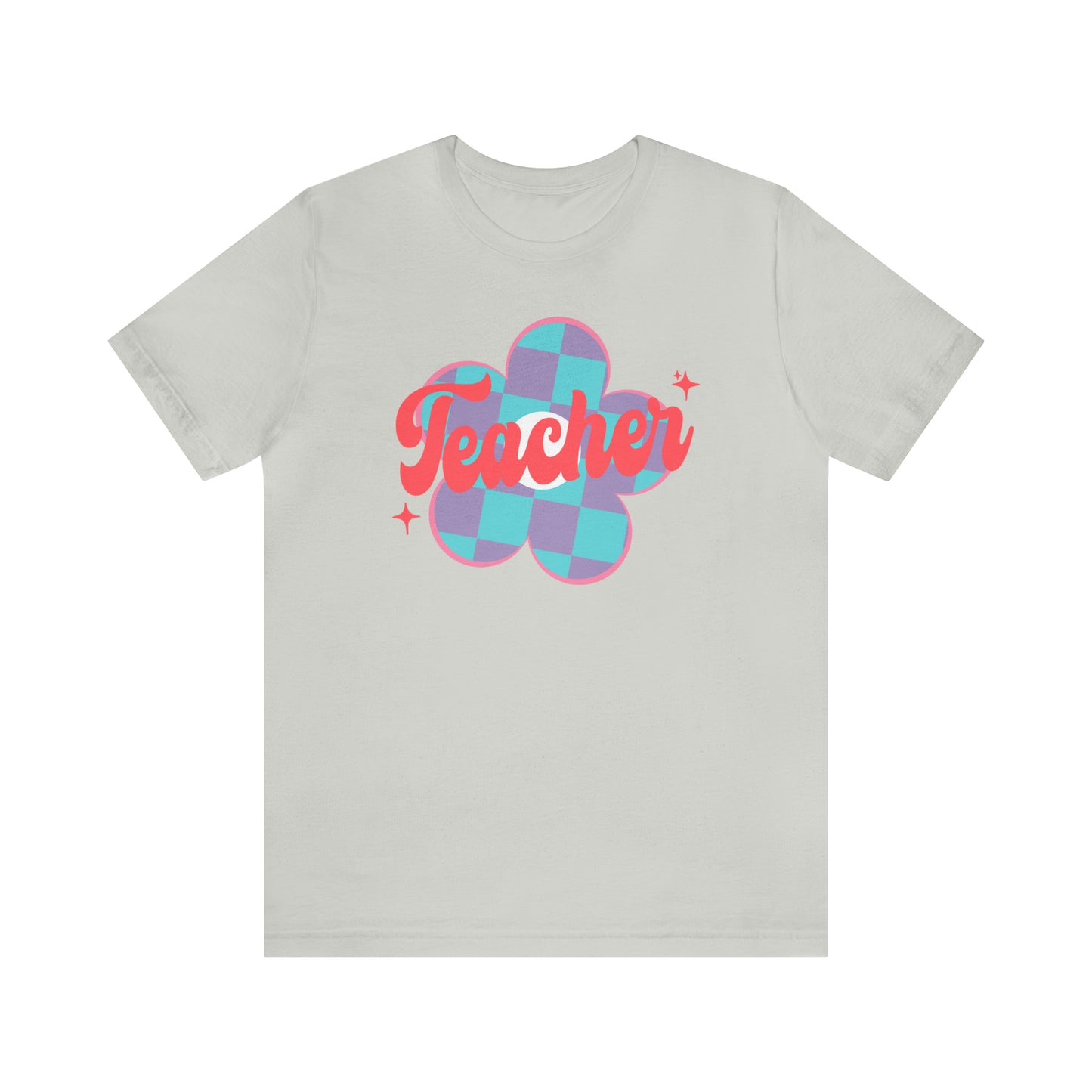 Purple and Blue Plaid Daisey Teacher T-Shirt