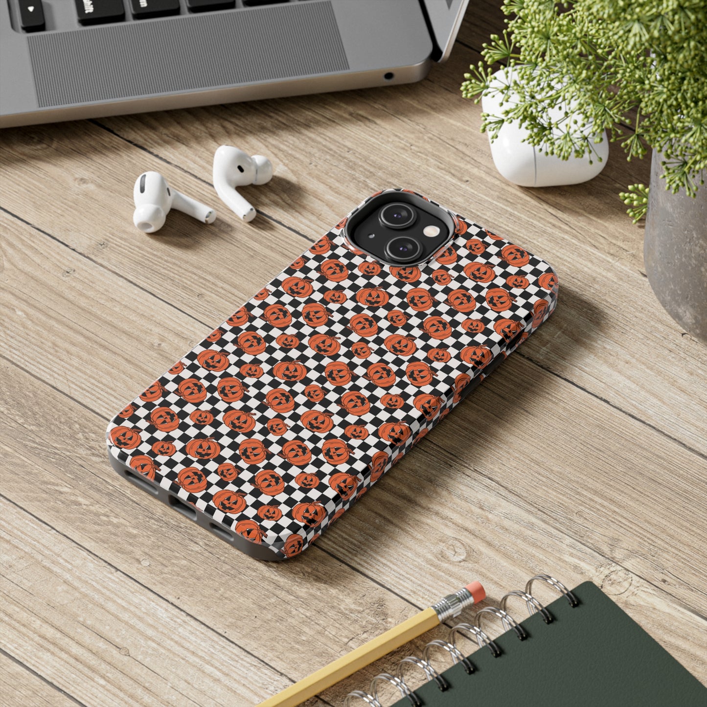 Pumpkin / Jack-O-Lantern Checkerboard Halloween/ Fall Patterned Tough Phone Cases