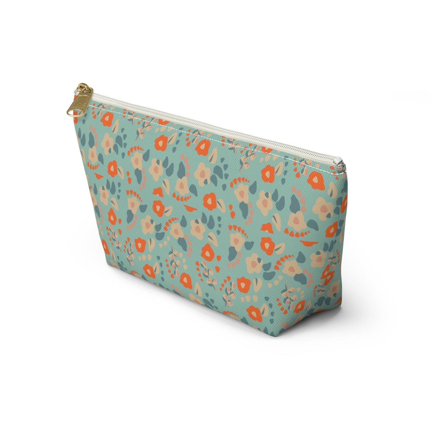 Orange Floral Print Design  Accessory Pouch w T-bottom