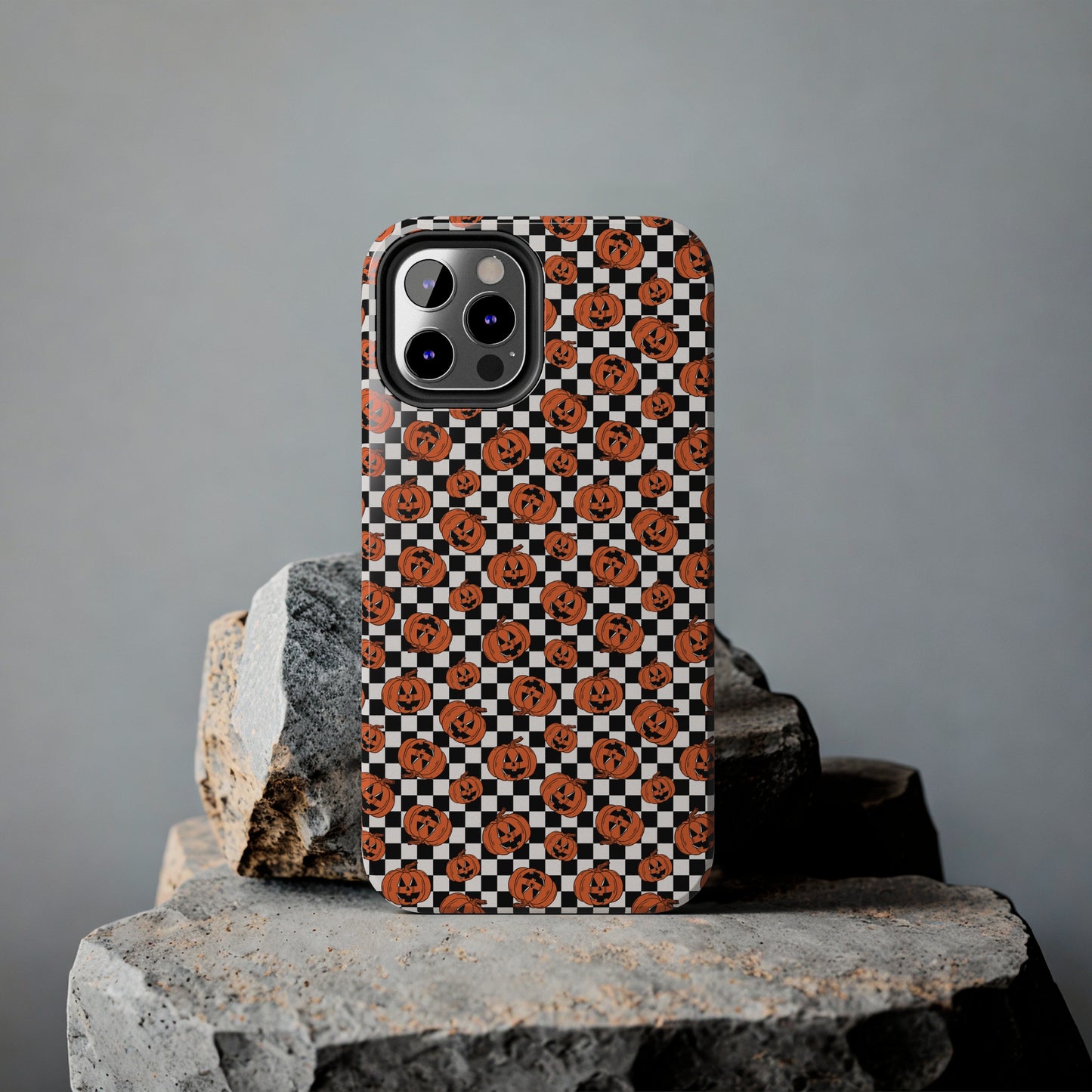 Pumpkin / Jack-O-Lantern Checkerboard Halloween/ Fall Patterned Tough Phone Cases