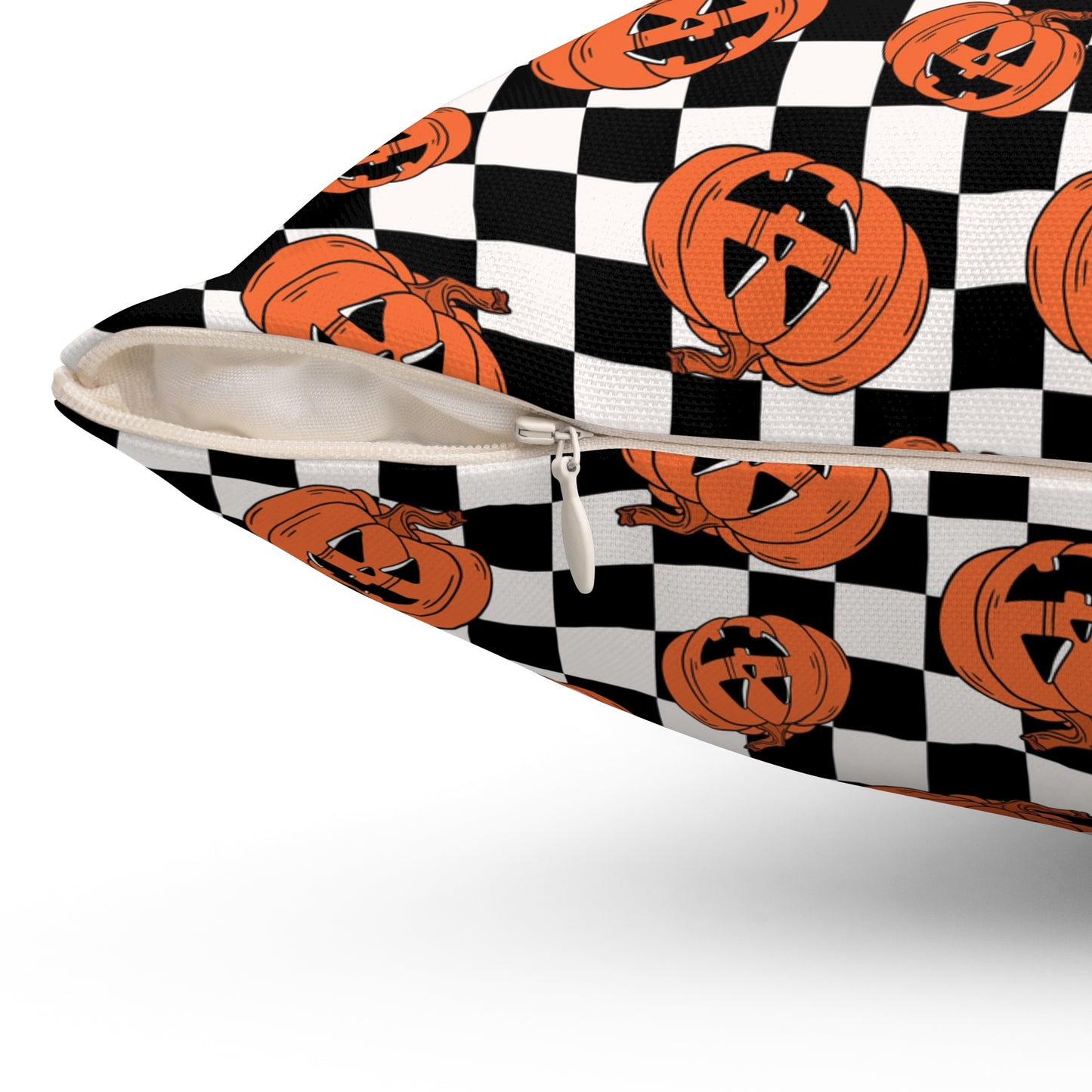 Pumpkin Checkerboard Fall/ Halloween Spun Polyester Square Pillow
