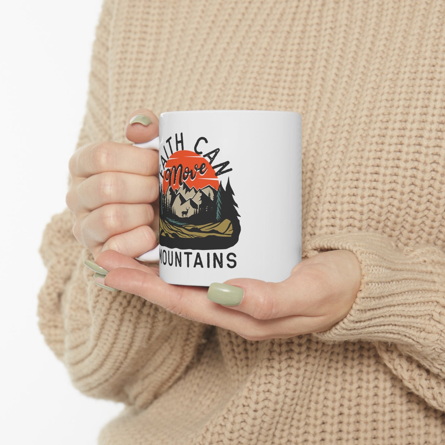 Faith Can Move Mountains Christian Ceramic Mug 11oz - White
