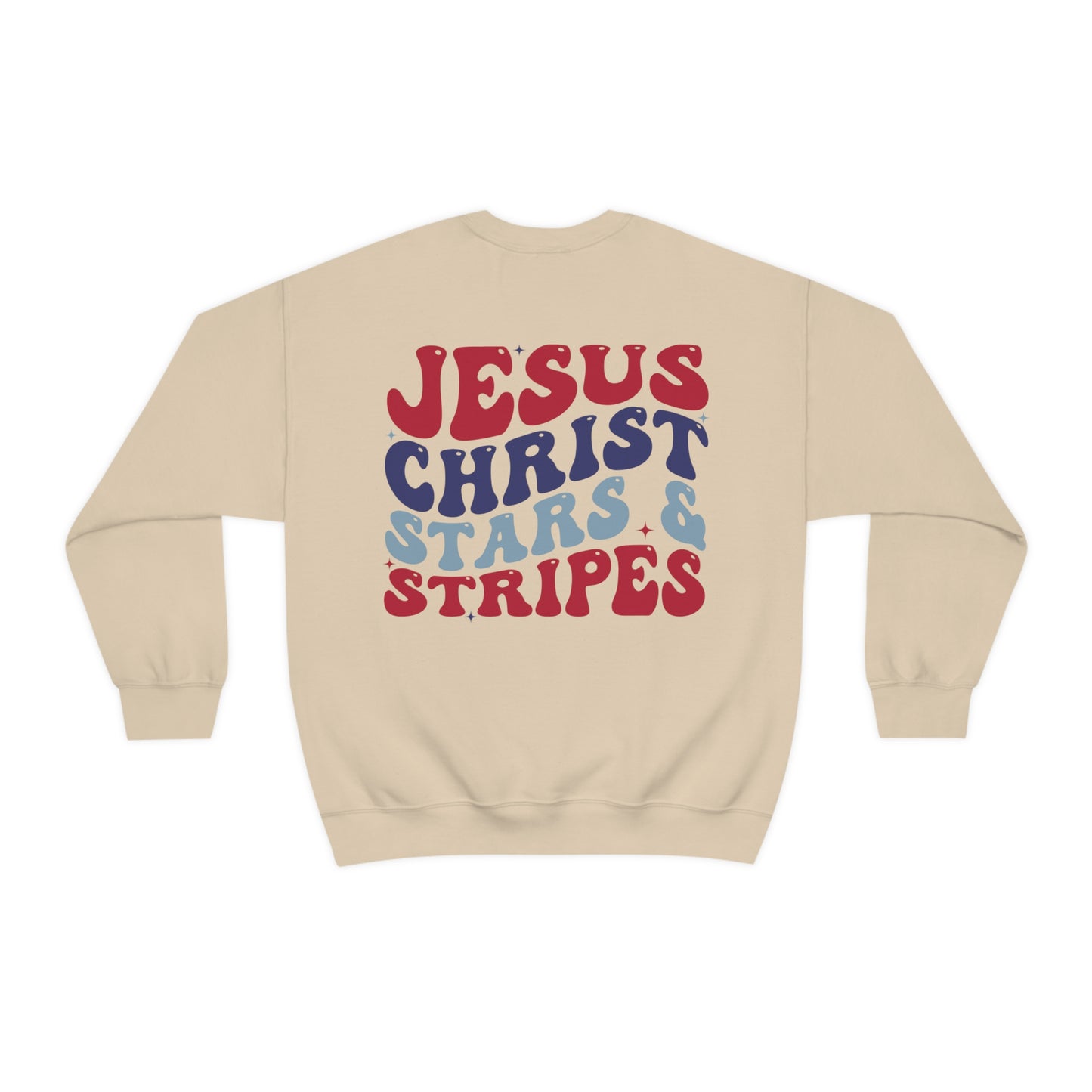 "Jesus Christ and Stars and Stripes" (Front & Back Design) - Unisex Heavy Blend™ Crewneck Sweatshirt