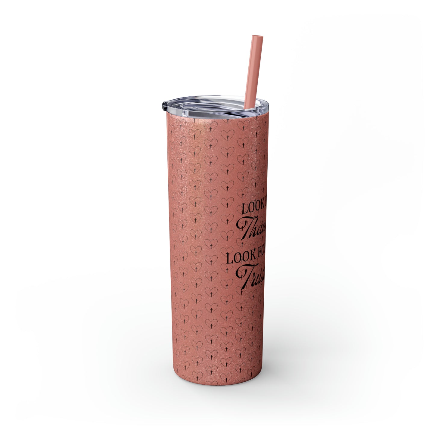 Look Back and Thank God Look Forward and Trust God Christian Skinny Tumbler with Straw, 20oz