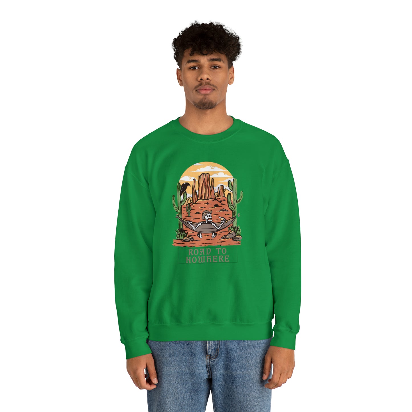 Road to Nowhere Skeleton Fall Halloween Retro Warm Colored Unisex Heavy Blend™ Crewneck Sweatshirt