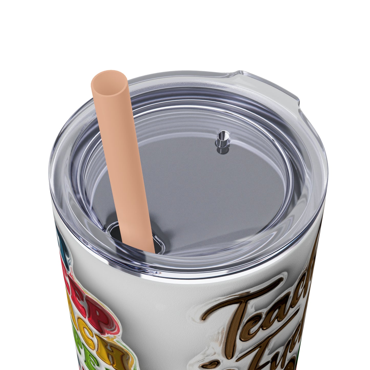 A+ Teacher Quotes Collage Skinny Tumbler with Straw, 20oz