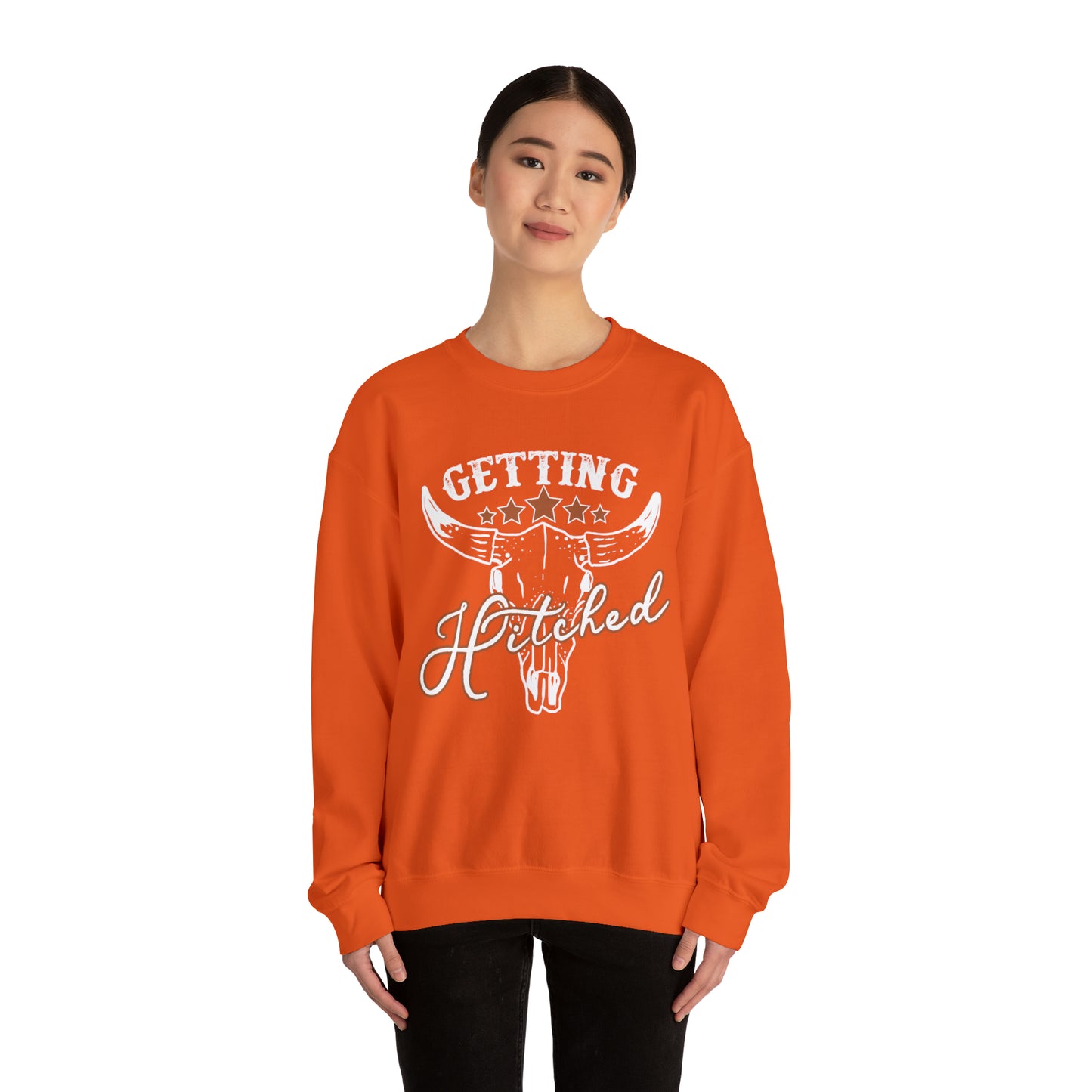 Vintage Getting Hitched Bride Unisex Heavy Blend™ Crewneck Sweatshirt - White Ink