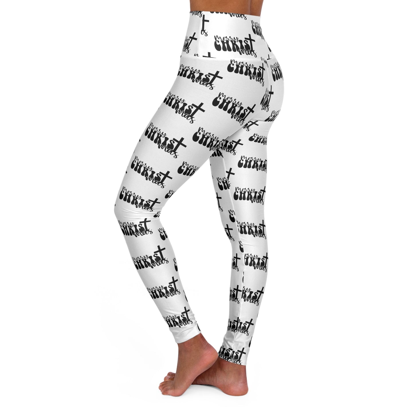 Merry Christ Mas Patterned High Waisted White Yoga Leggings