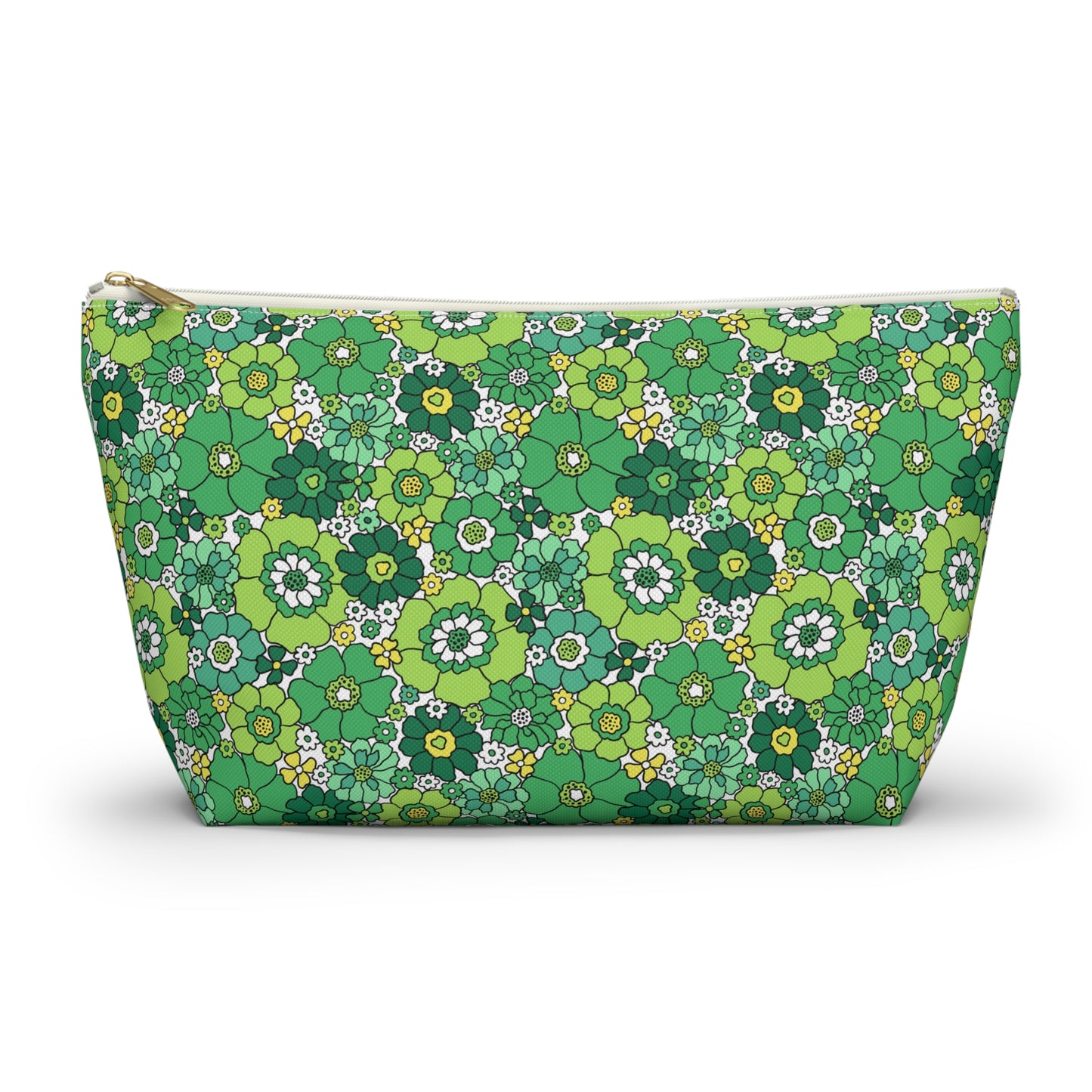 St. Patrick's Day Green Floral Print Design Accessory Pouch w T-bottom