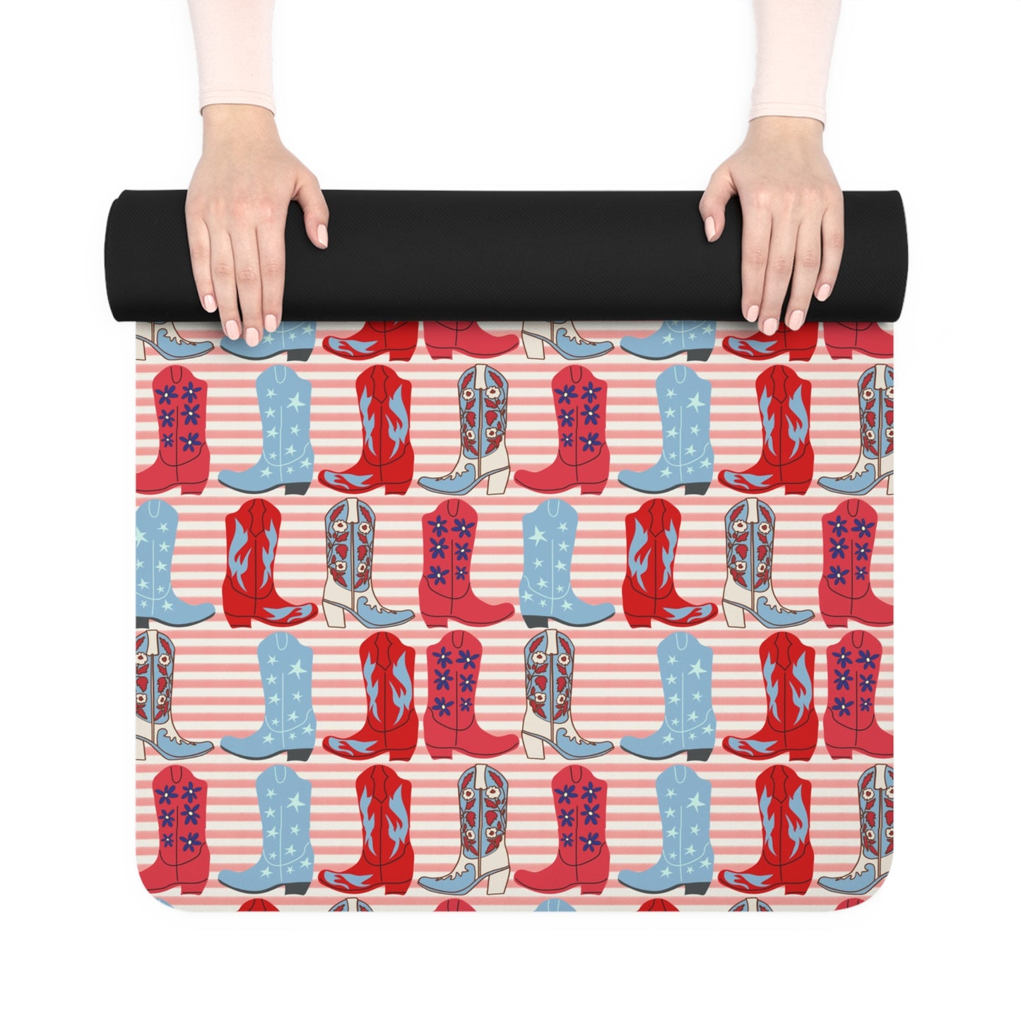 USA American Country Cowboy Boots and Stripes Pattern Rubber Yoga Mat