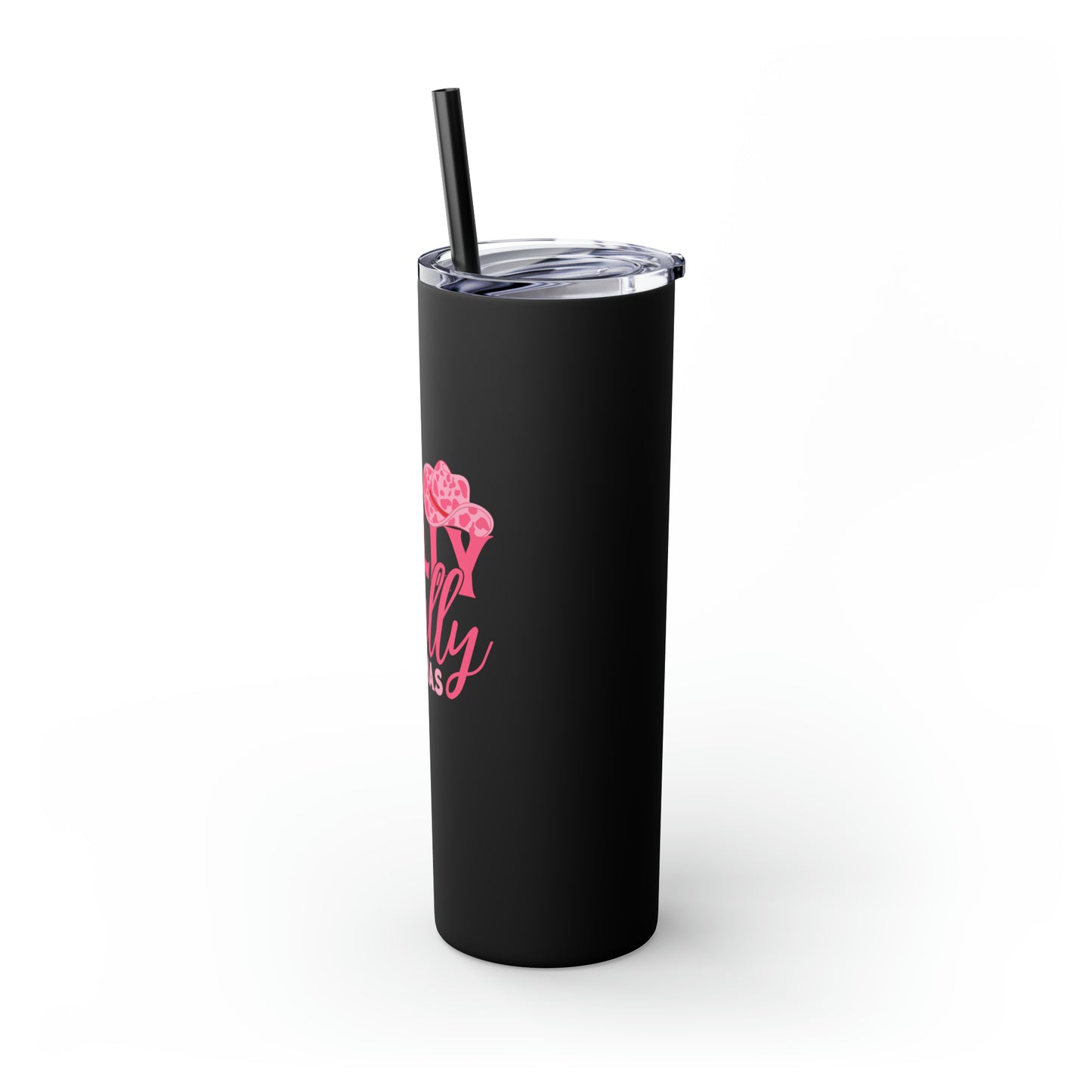 Have a Holly Dolly Christmas Pink Text Skinny Tumbler with Pick your Color Straw, 20oz