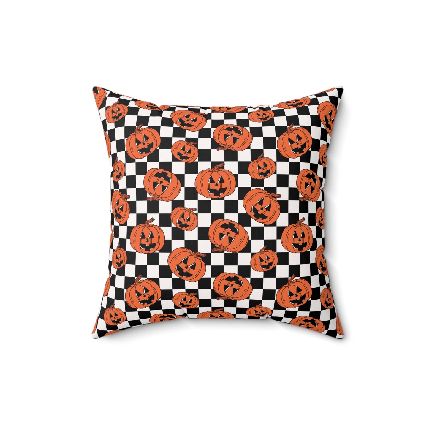 Pumpkin Checkerboard Fall/ Halloween Spun Polyester Square Pillow