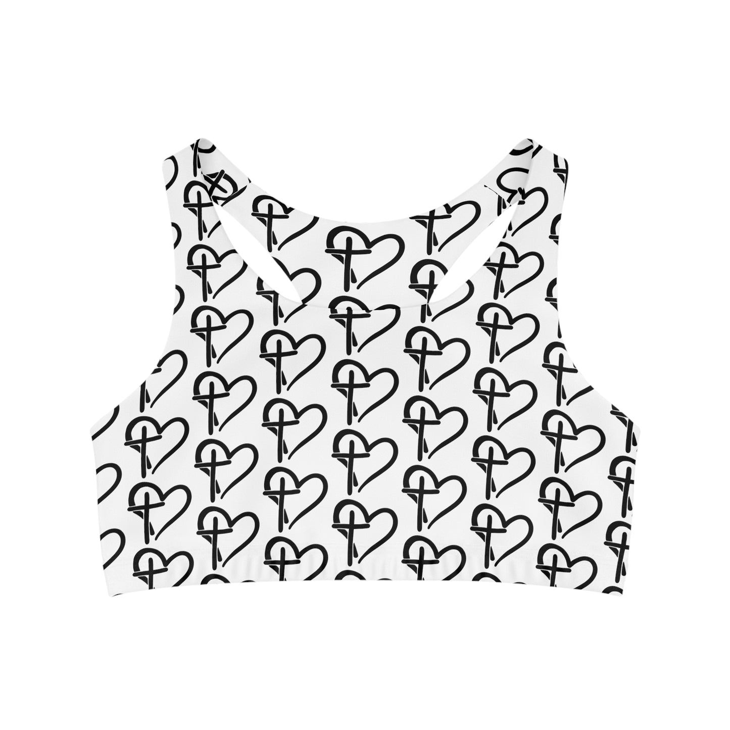 Cross and Heart Christian Pattern Yoga Seamless Sports Bra - Light Turquoise