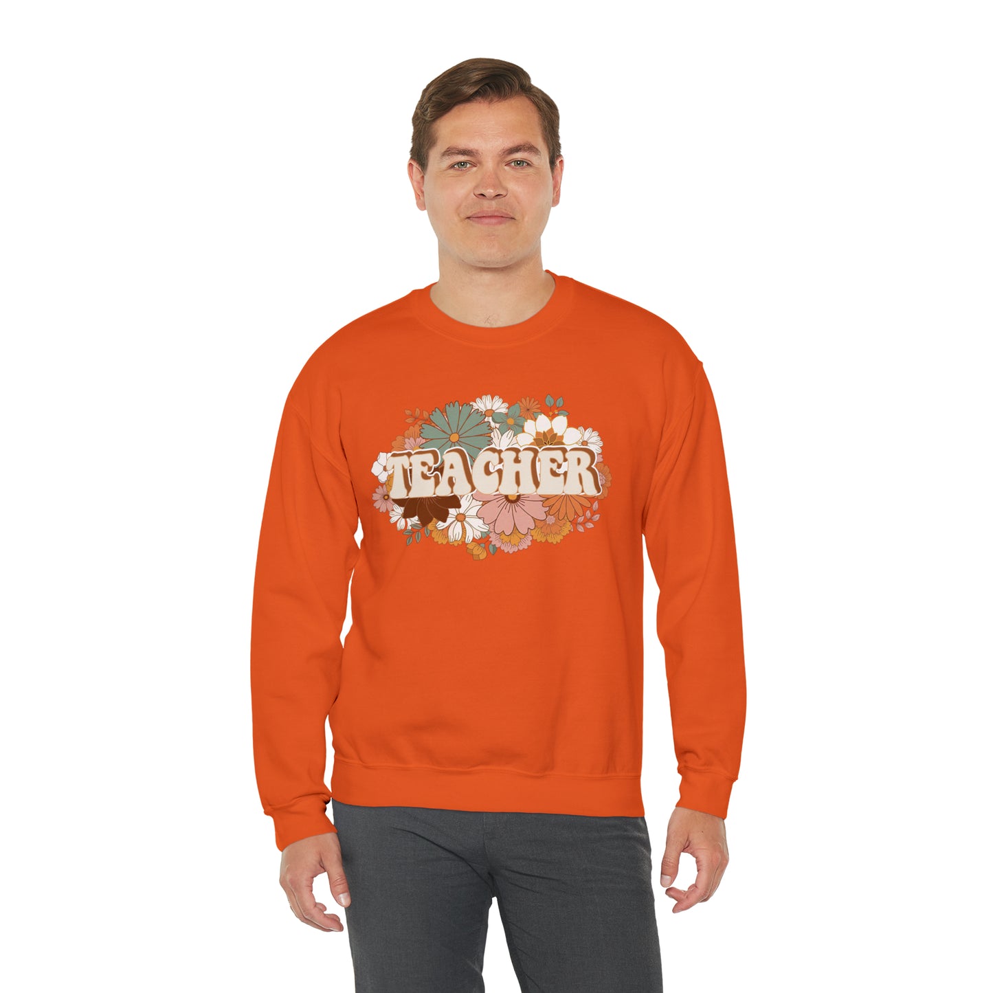 Vintage Retro Floral Teacher Warm Colors Unisex Heavy Blend™ Crewneck Sweatshirt