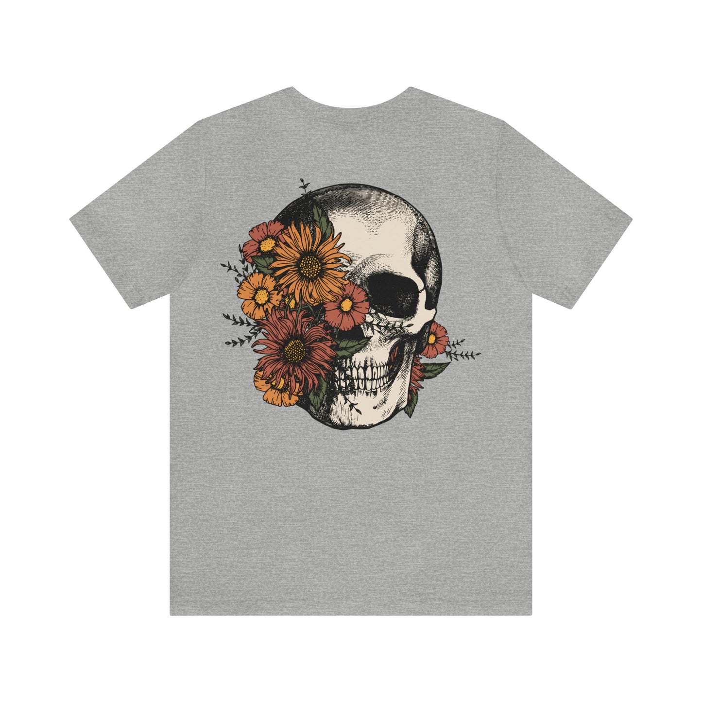 Floral Skeleton Head Front and Back Design T-Shirt