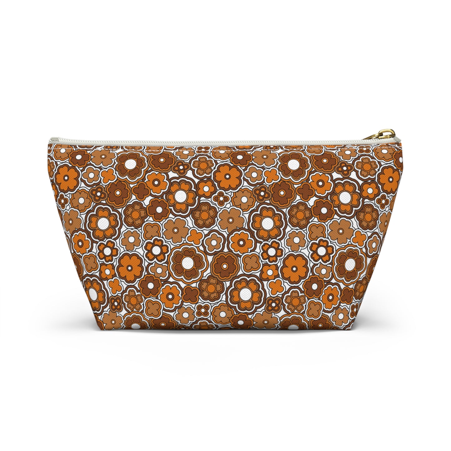 Flower Power Retro Brown Floral Print Design  Accessory Pouch w T-bottom